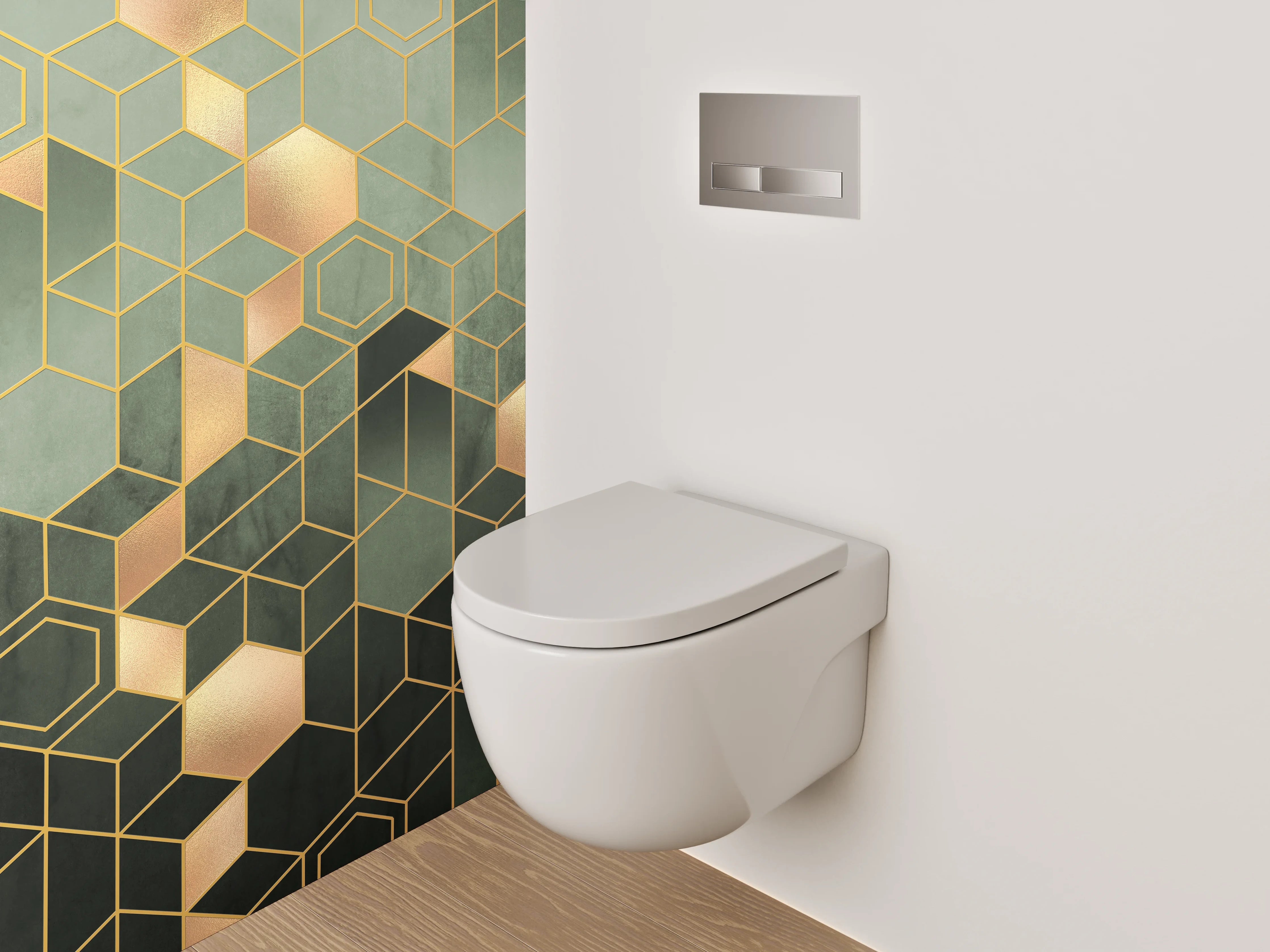 WC-Rückwand - Geometrisches Gold Muster auf Grün
