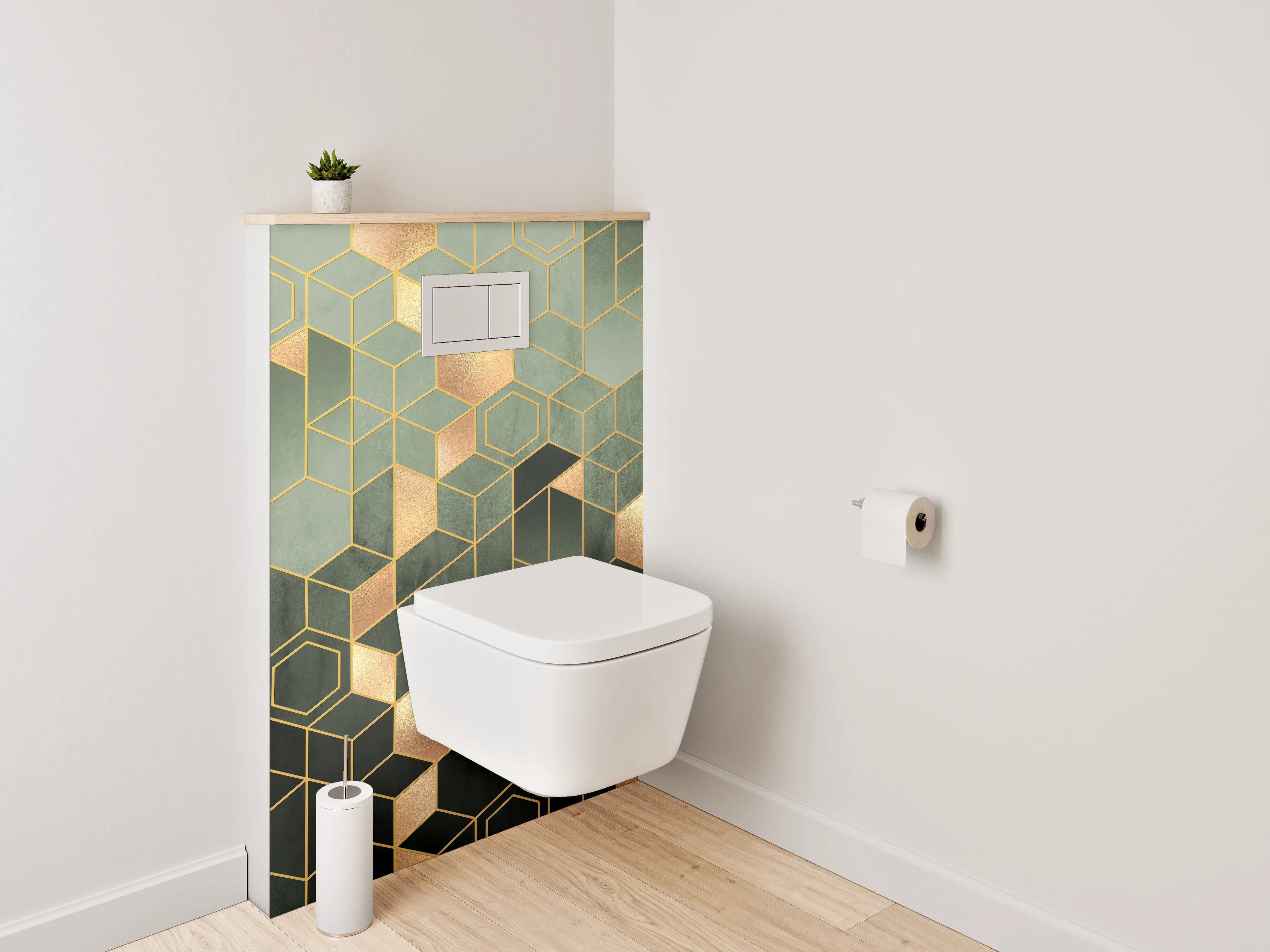 WC-Rückwand - Geometrisches Gold Muster auf Grün