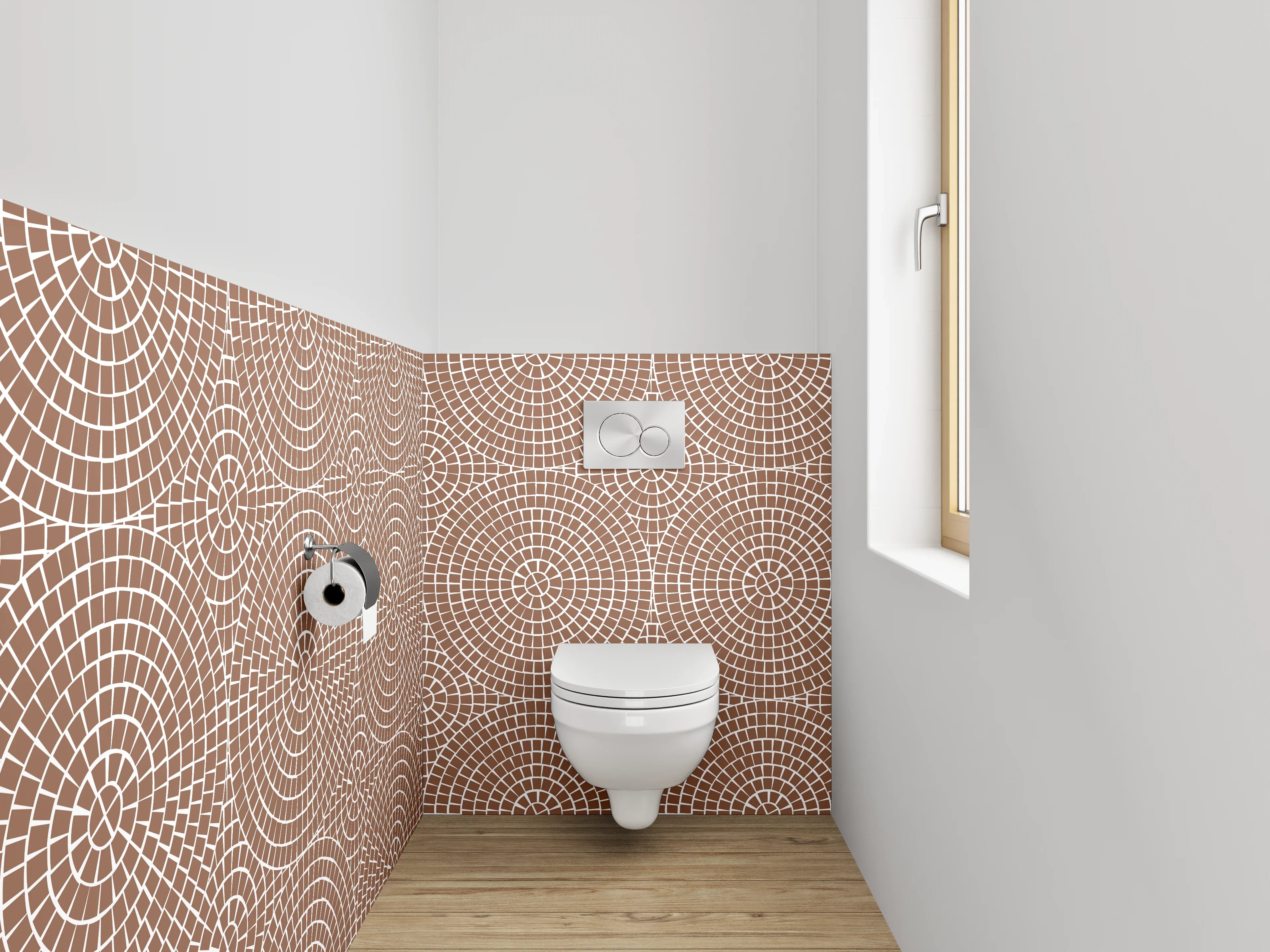 WC-Rückwand - Geometrisches Kreis-Muster in Beige