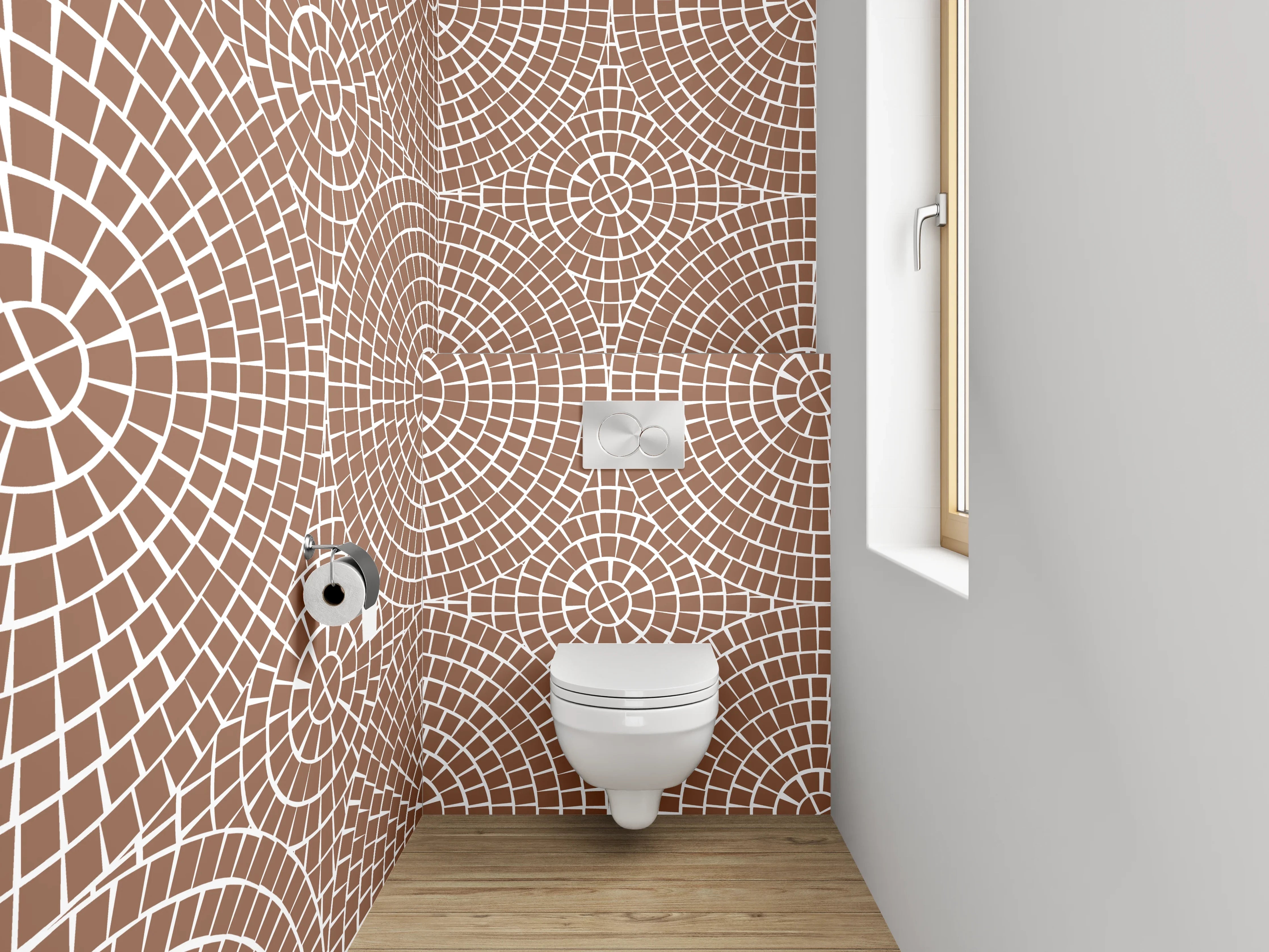 WC-Rückwand - Geometrisches Kreis-Muster in Beige