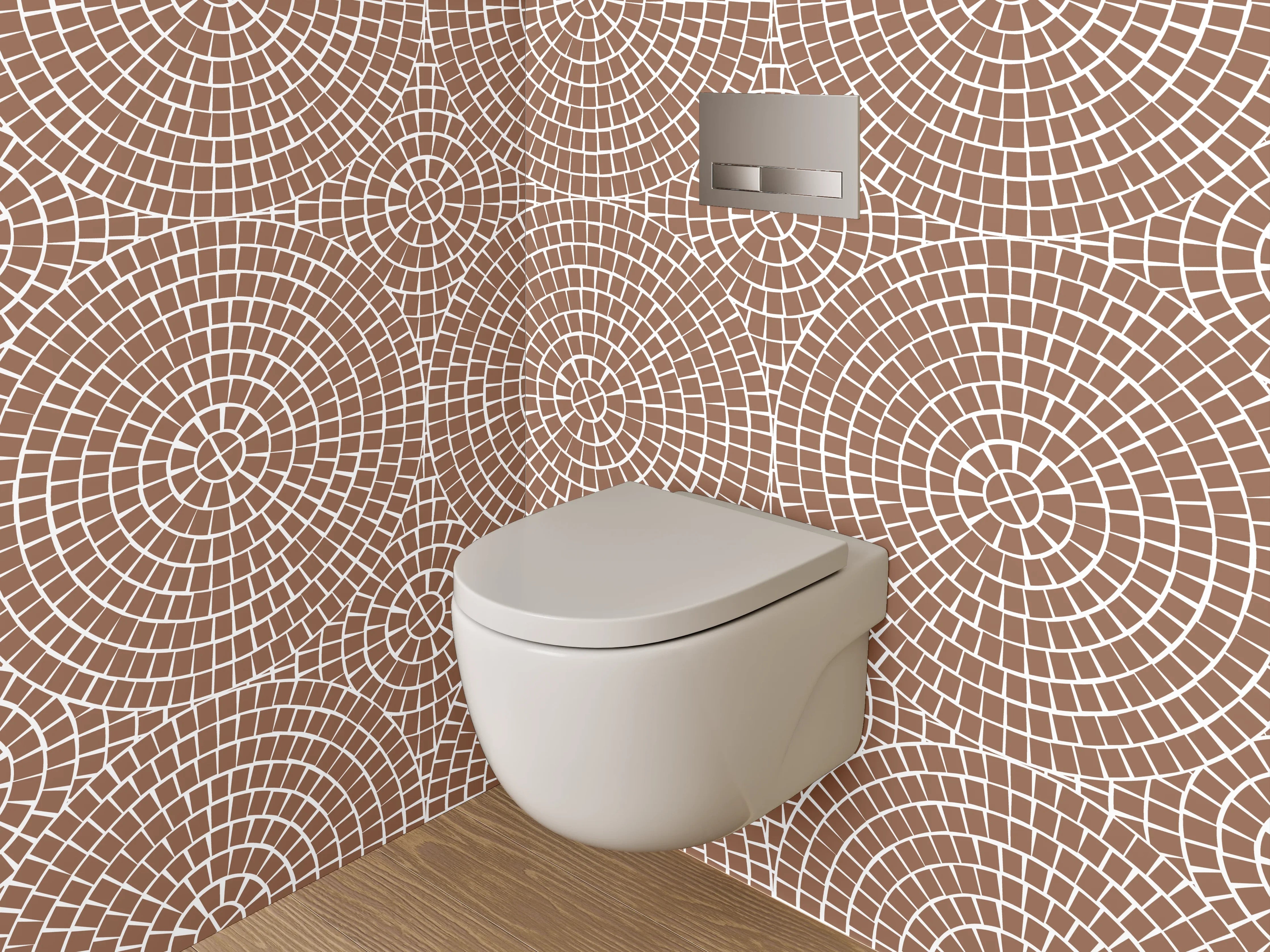 WC-Rückwand - Geometrisches Kreis-Muster in Beige