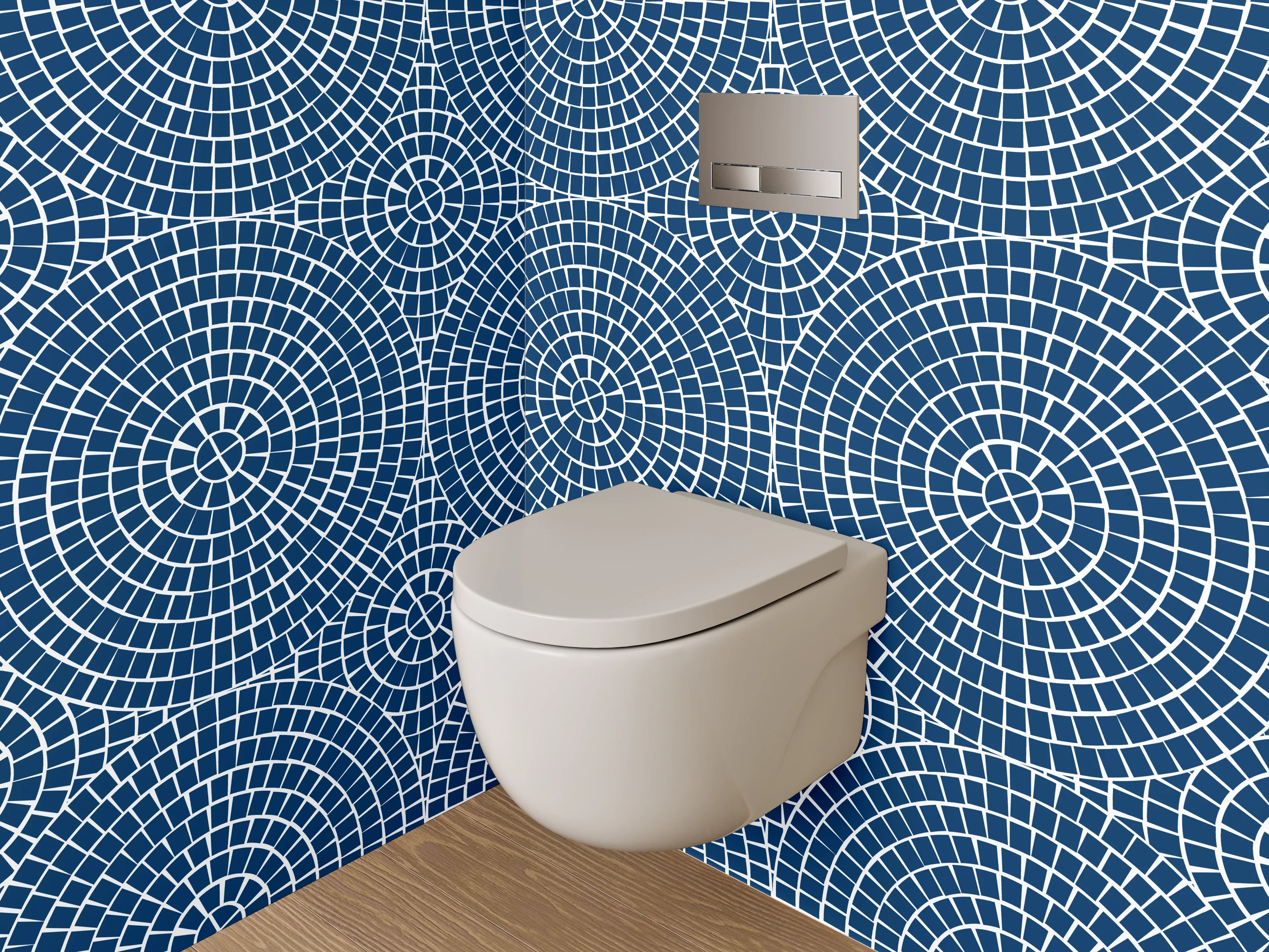 WC-Rückwand - Geometrisches Kreismuster Blau Weiß