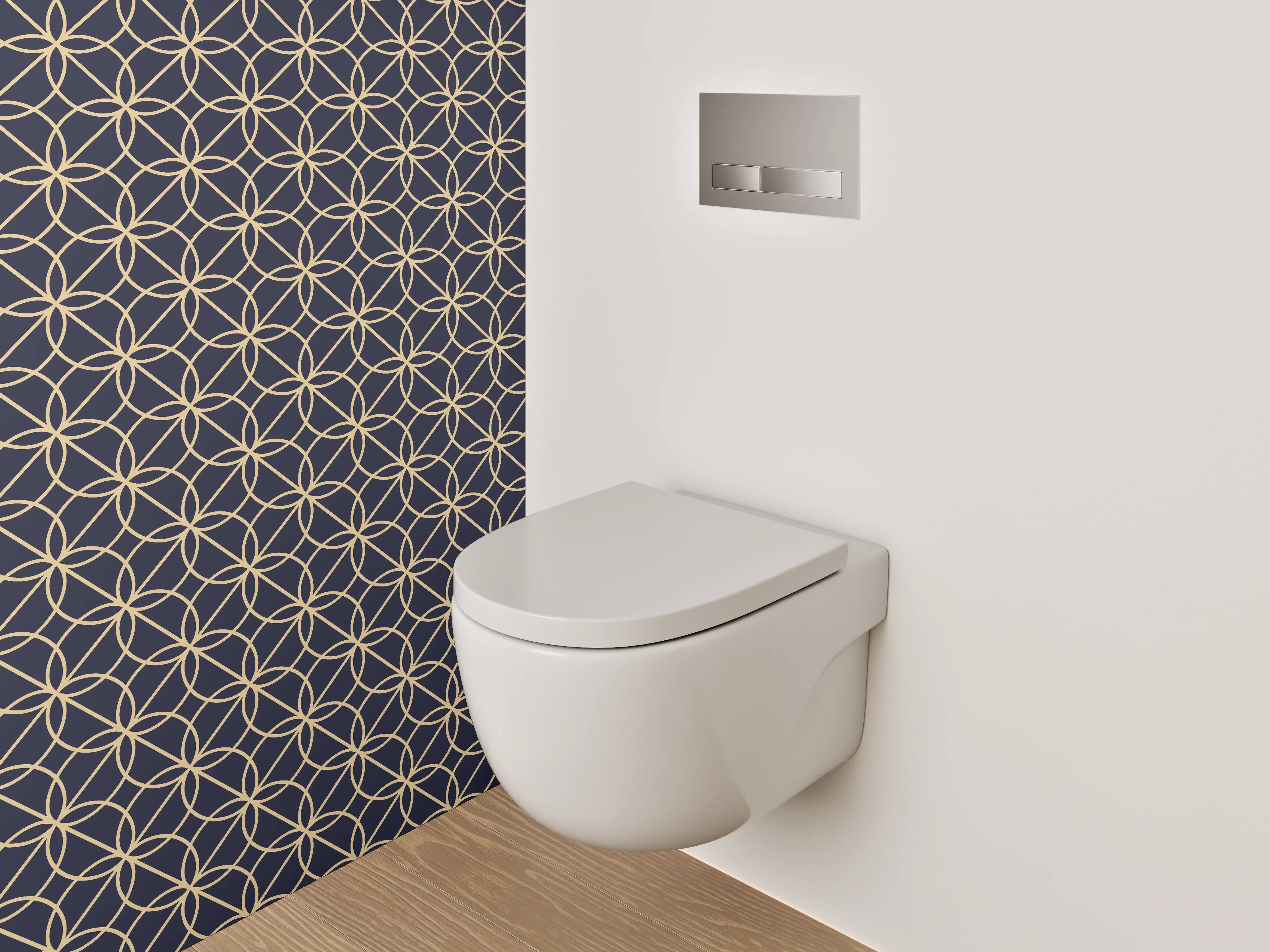 WC-Rückwand - Geometrisches Kreismuster Gold auf Dunkelgrau