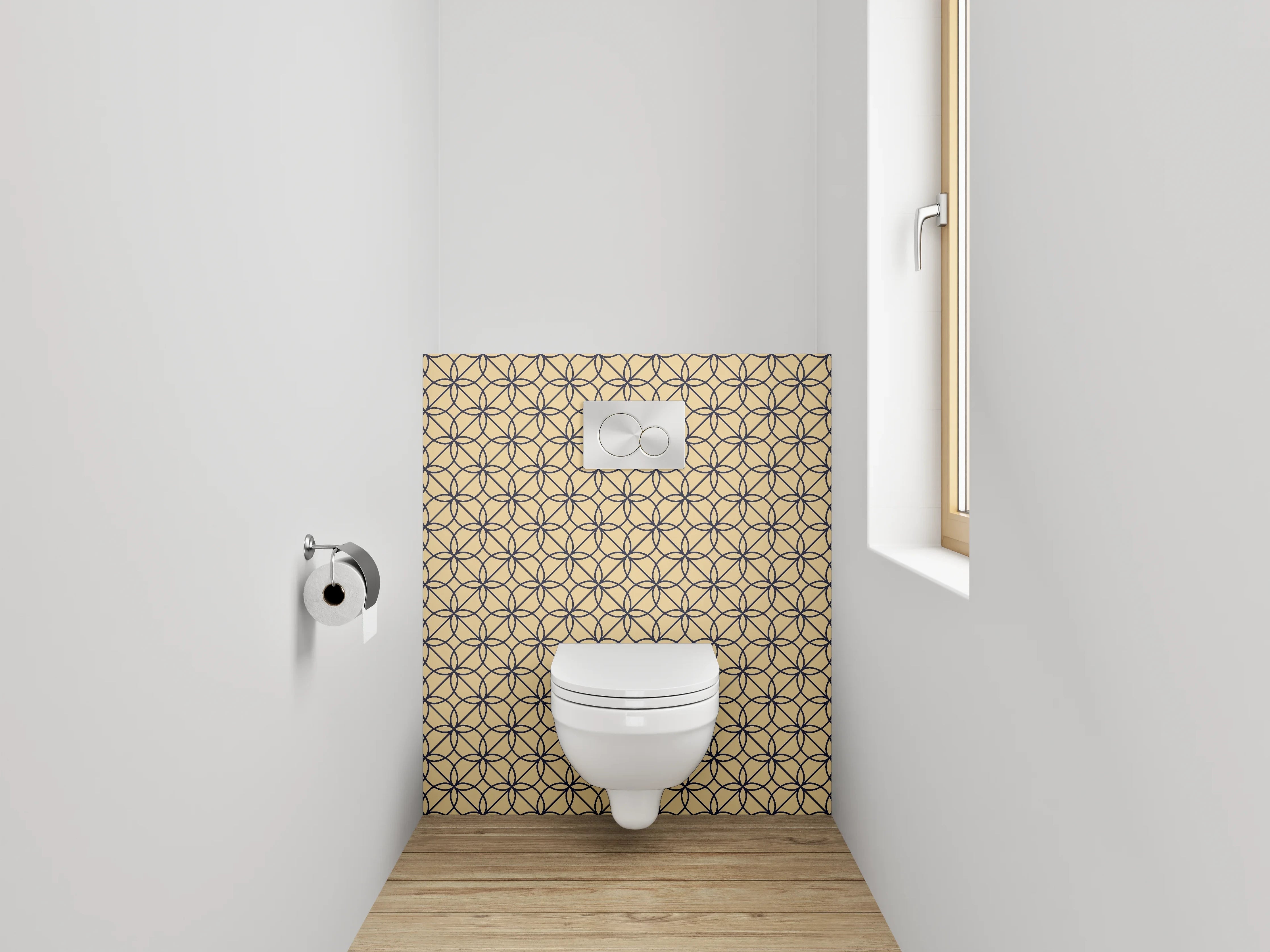WC-Rückwand - Geometrisches Kreismuster Tapete Beige Schwarz