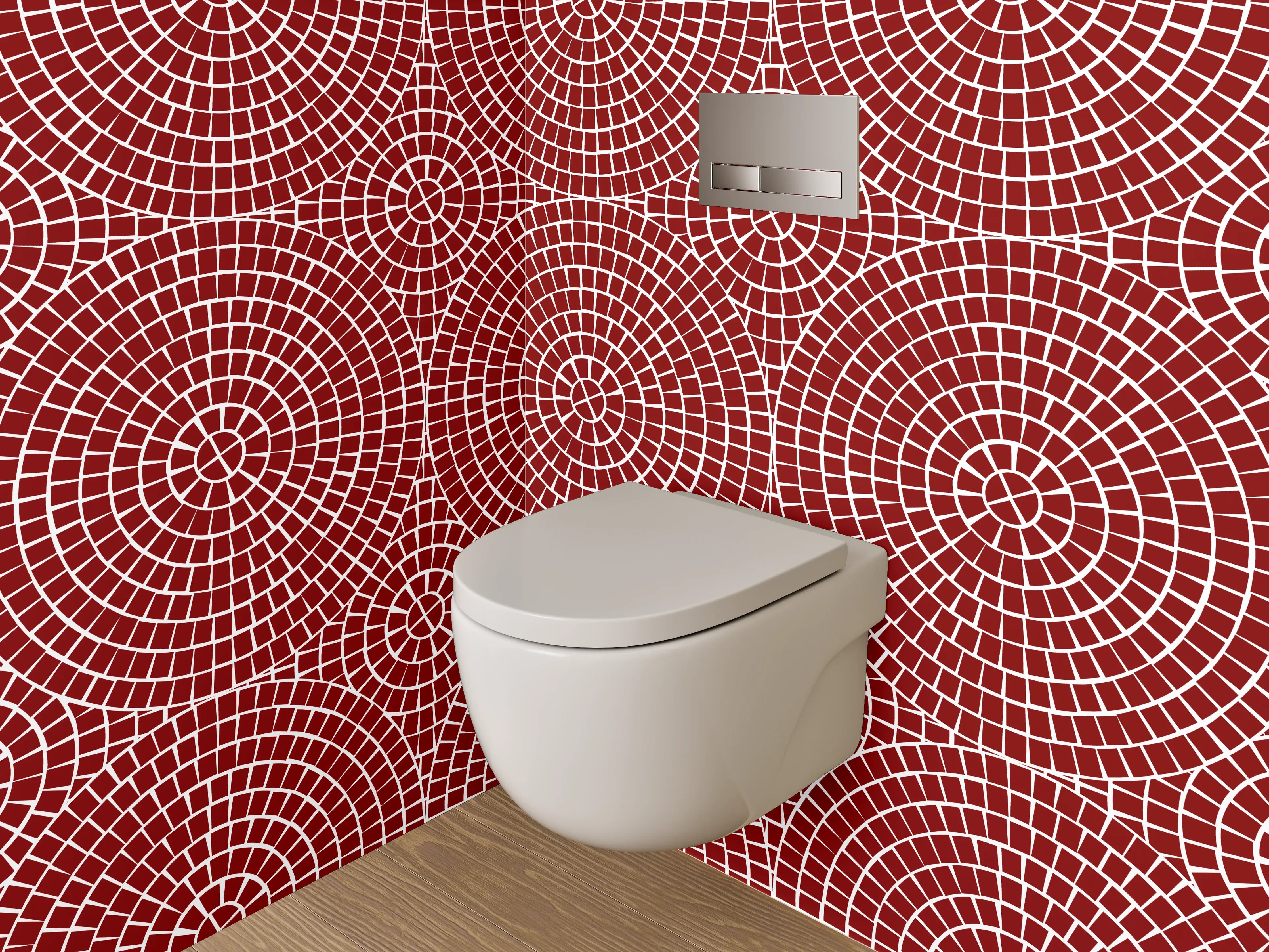 WC-Rückwand - Geometrisches Kreismuster auf Rot