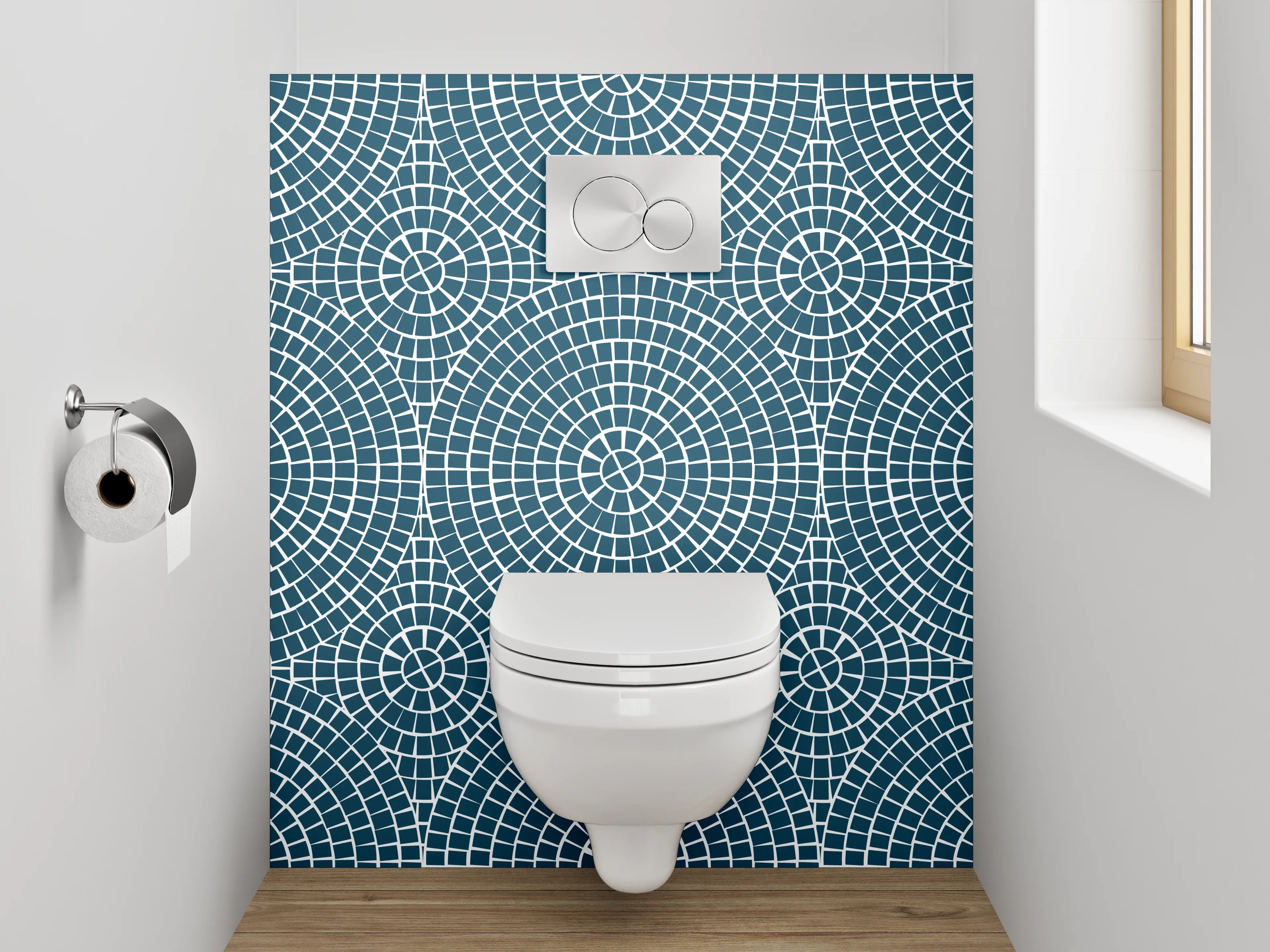 WC-Rückwand - Geometrisches Kreismuster in Blau