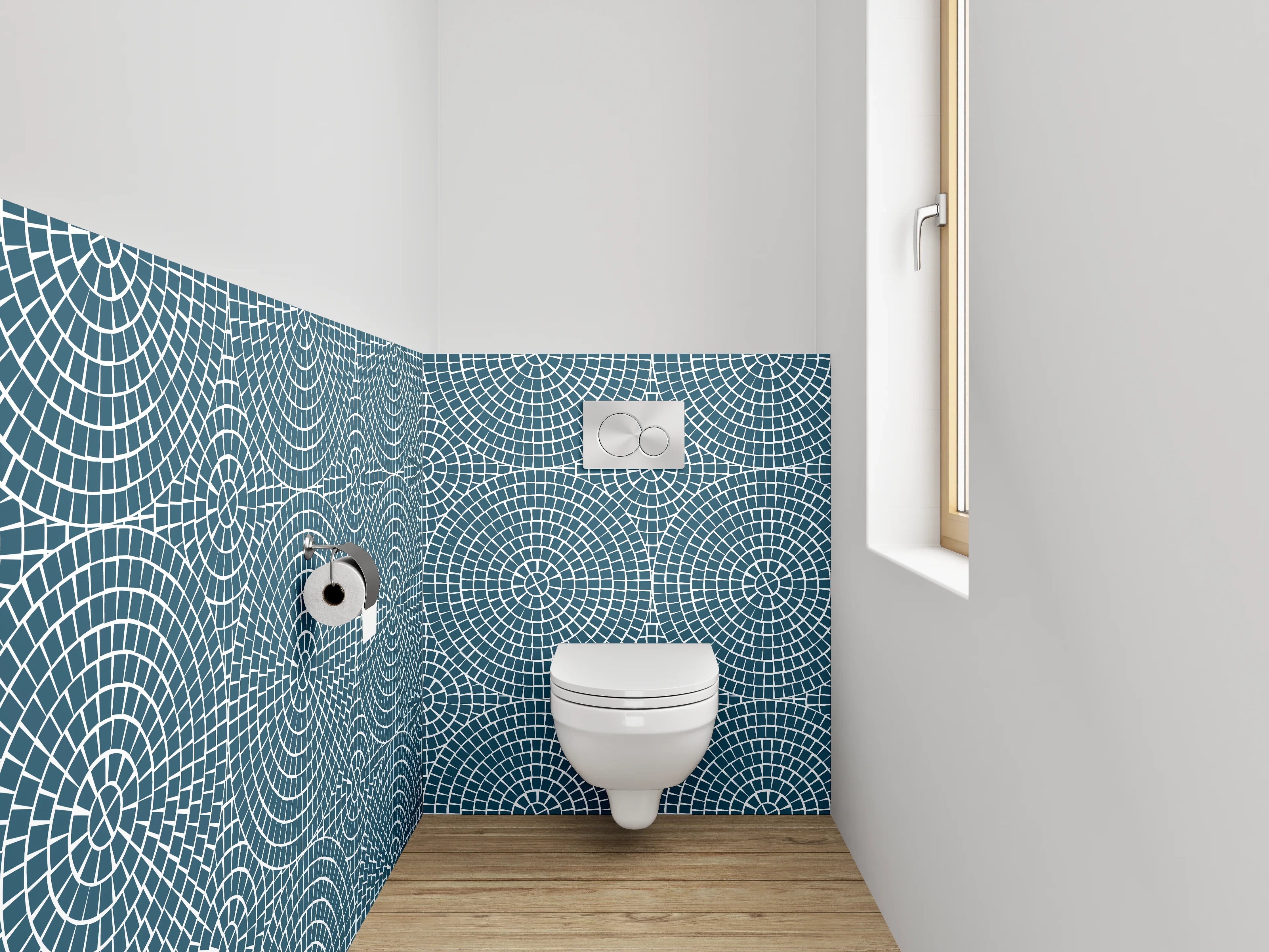WC-Rückwand - Geometrisches Kreismuster in Blau