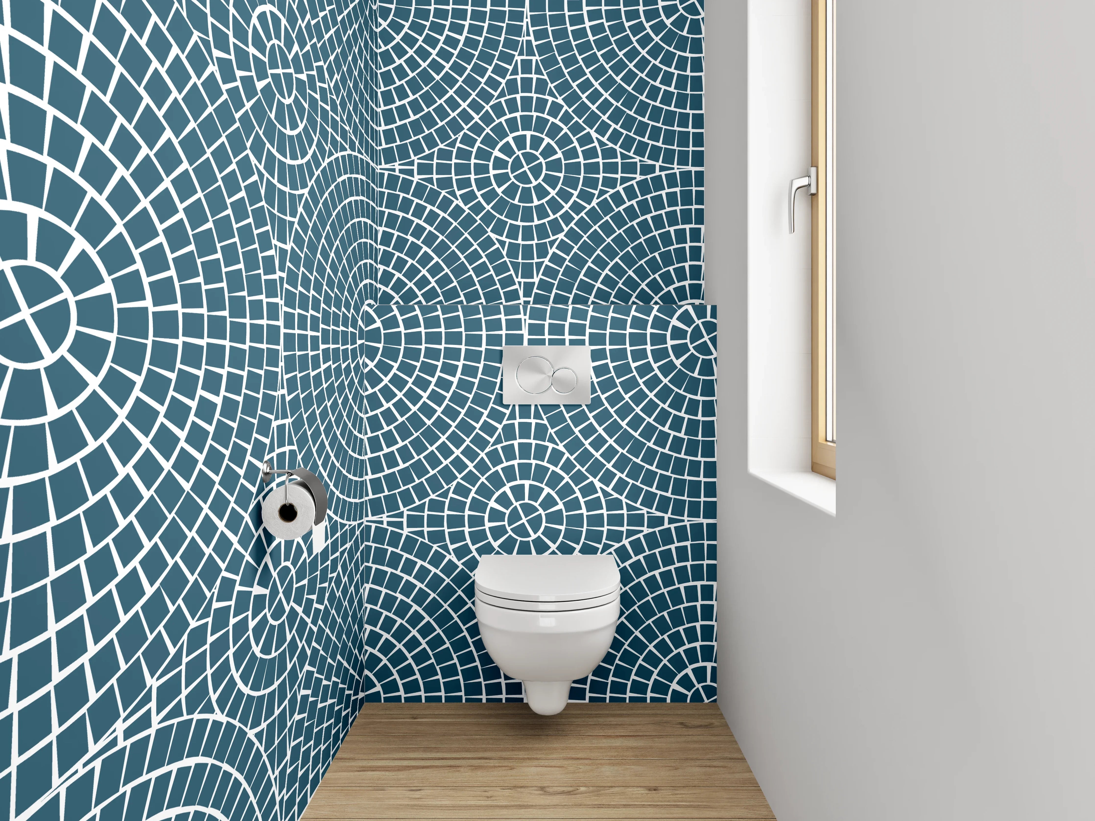 WC-Rückwand - Geometrisches Kreismuster in Blau