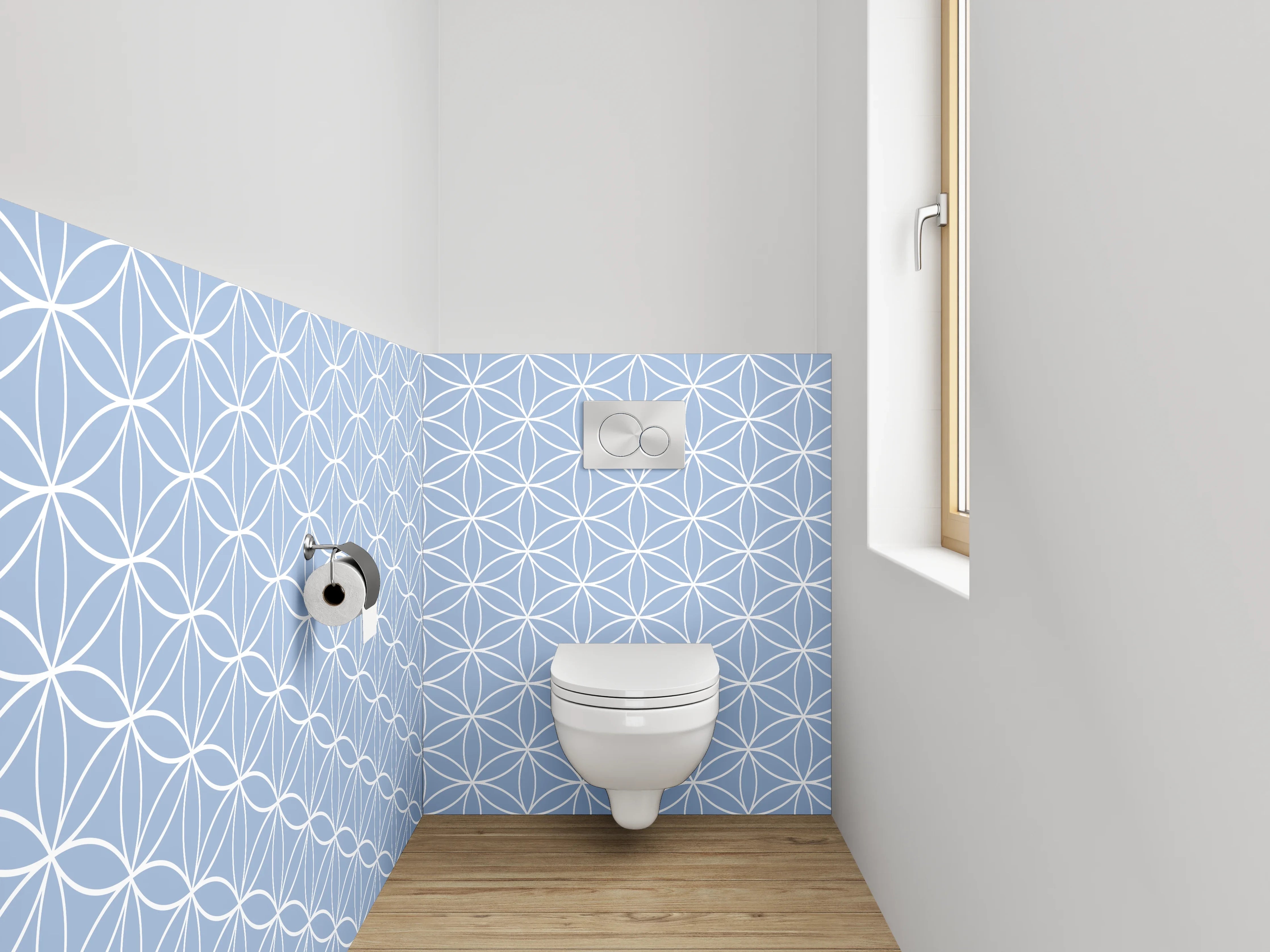 WC-Rückwand - Geometrisches Kreismuster in Hellblau