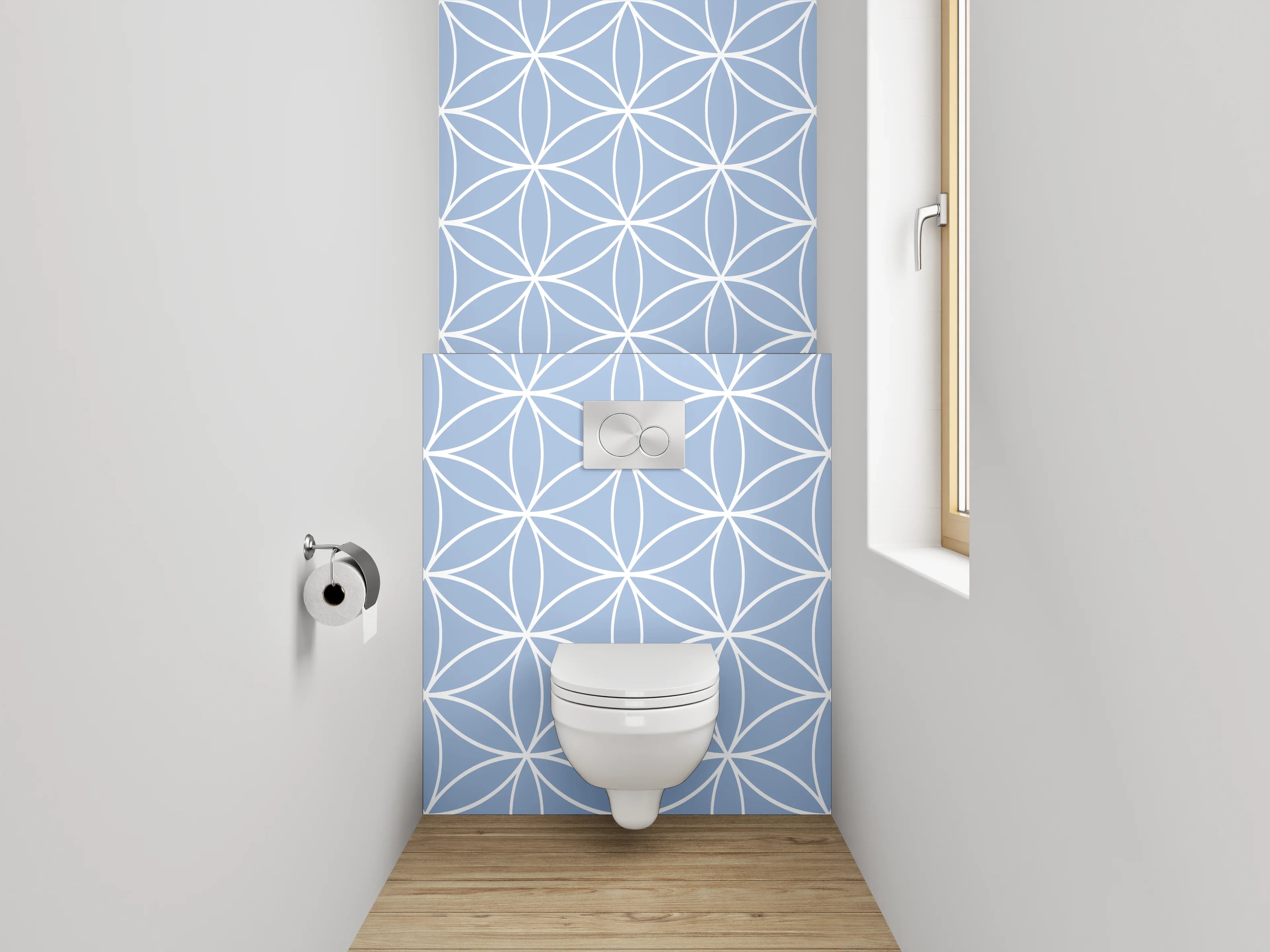 WC-Rückwand - Geometrisches Kreismuster in Hellblau
