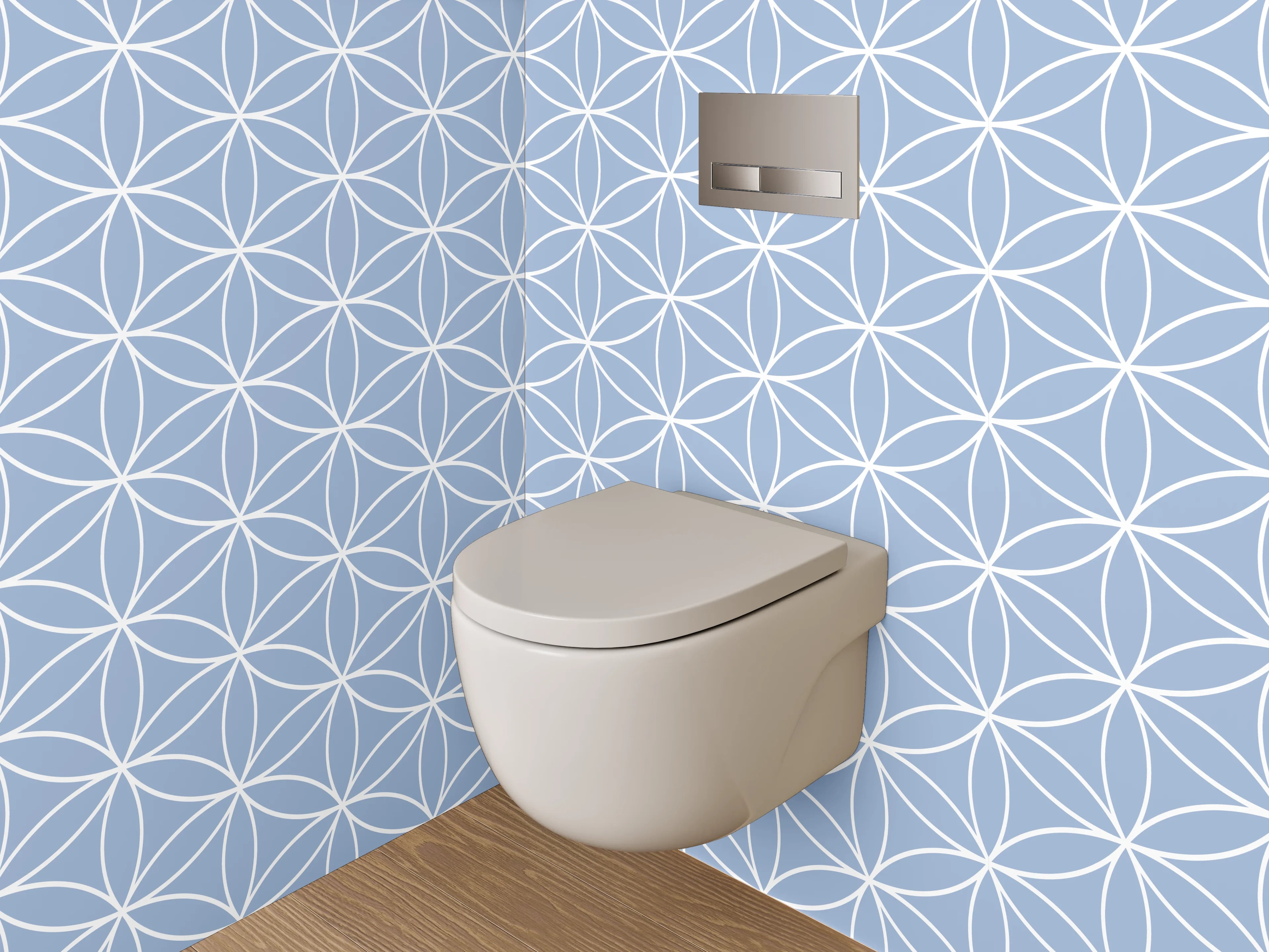 WC-Rückwand - Geometrisches Kreismuster in Hellblau