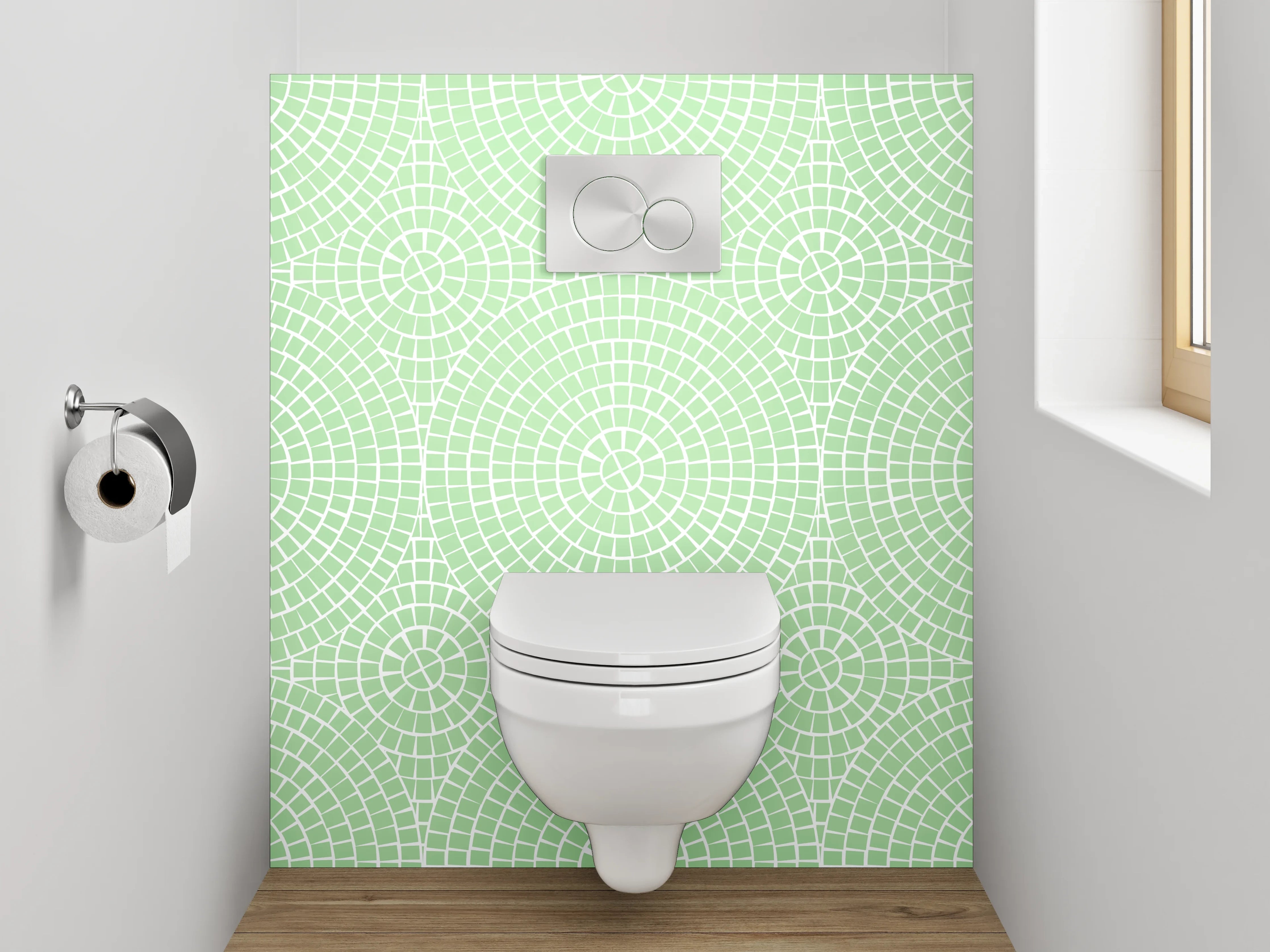 WC-Rückwand - Geometrisches Kreismuster in Mintgrün