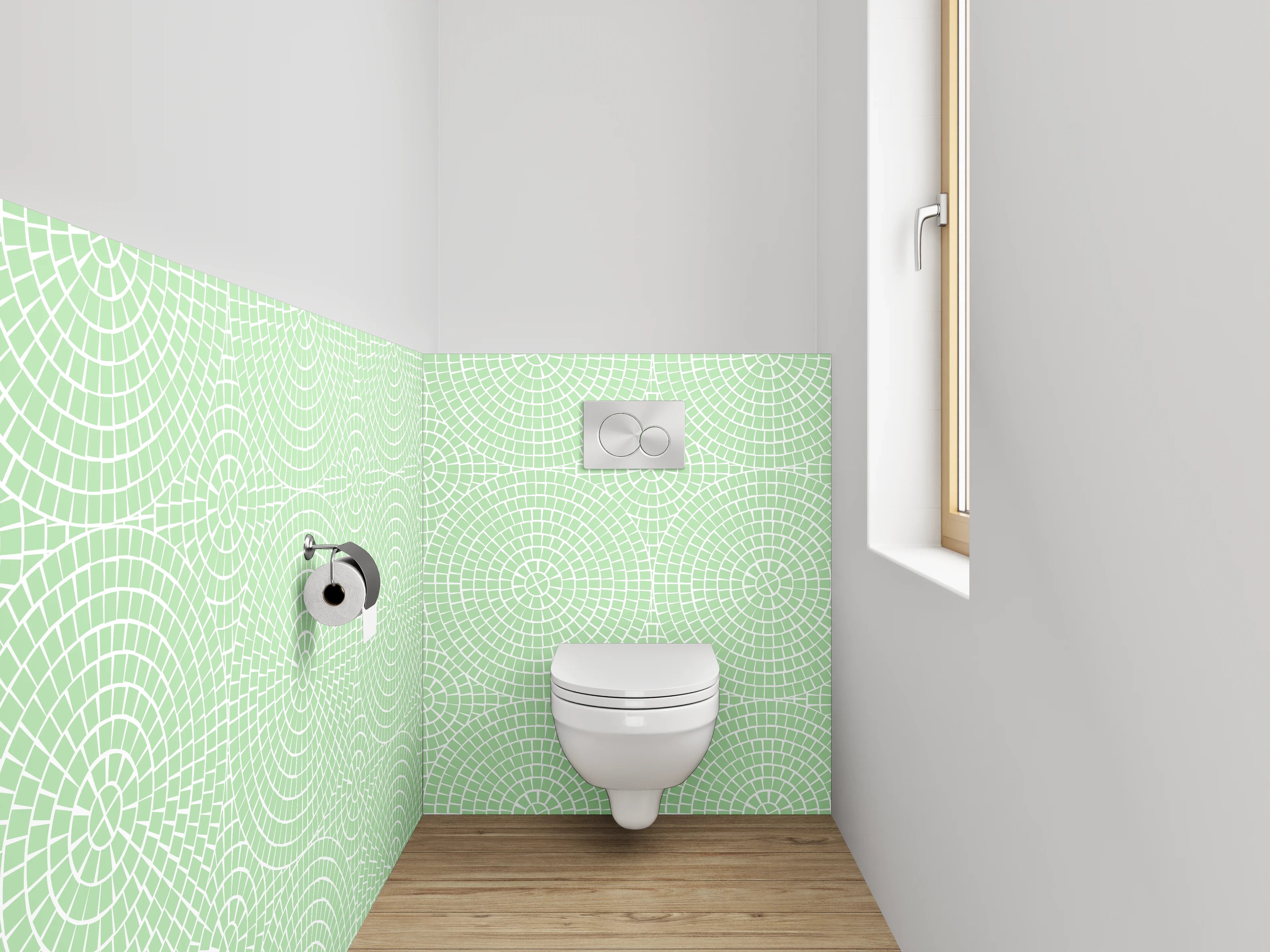 WC-Rückwand - Geometrisches Kreismuster in Mintgrün