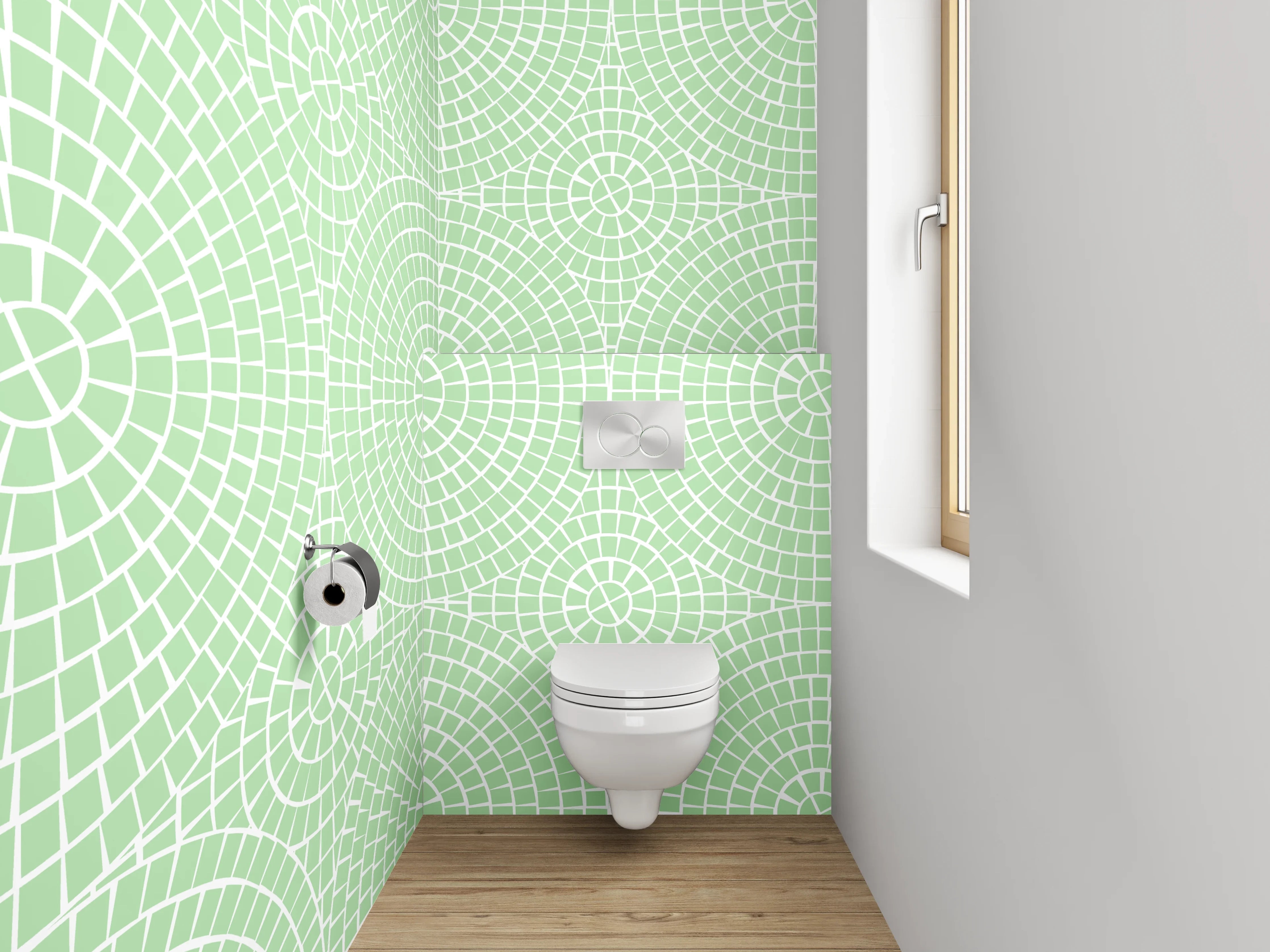 WC-Rückwand - Geometrisches Kreismuster in Mintgrün