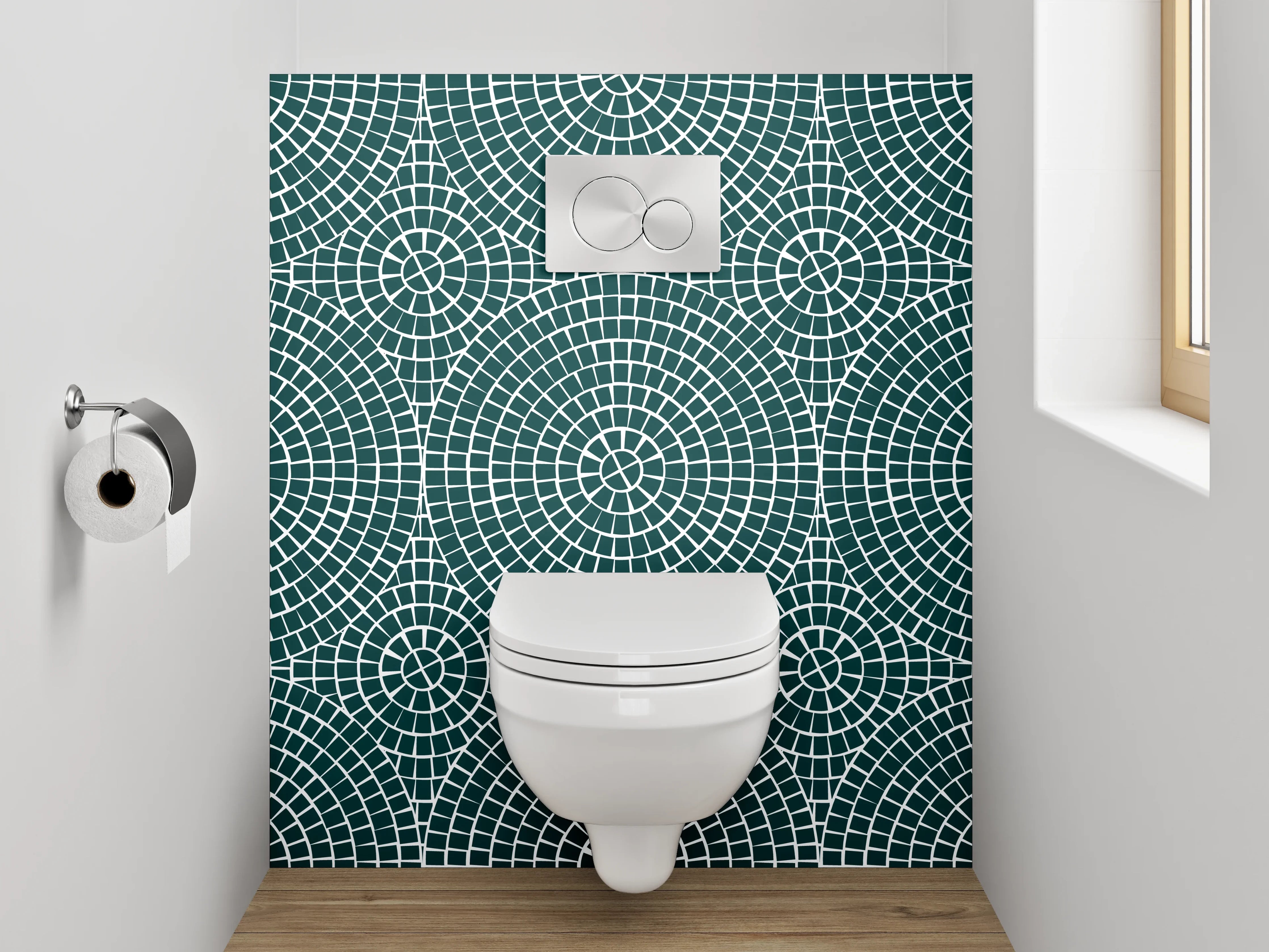 WC-Rückwand - Geometrisches Kreismuster in Türkis
