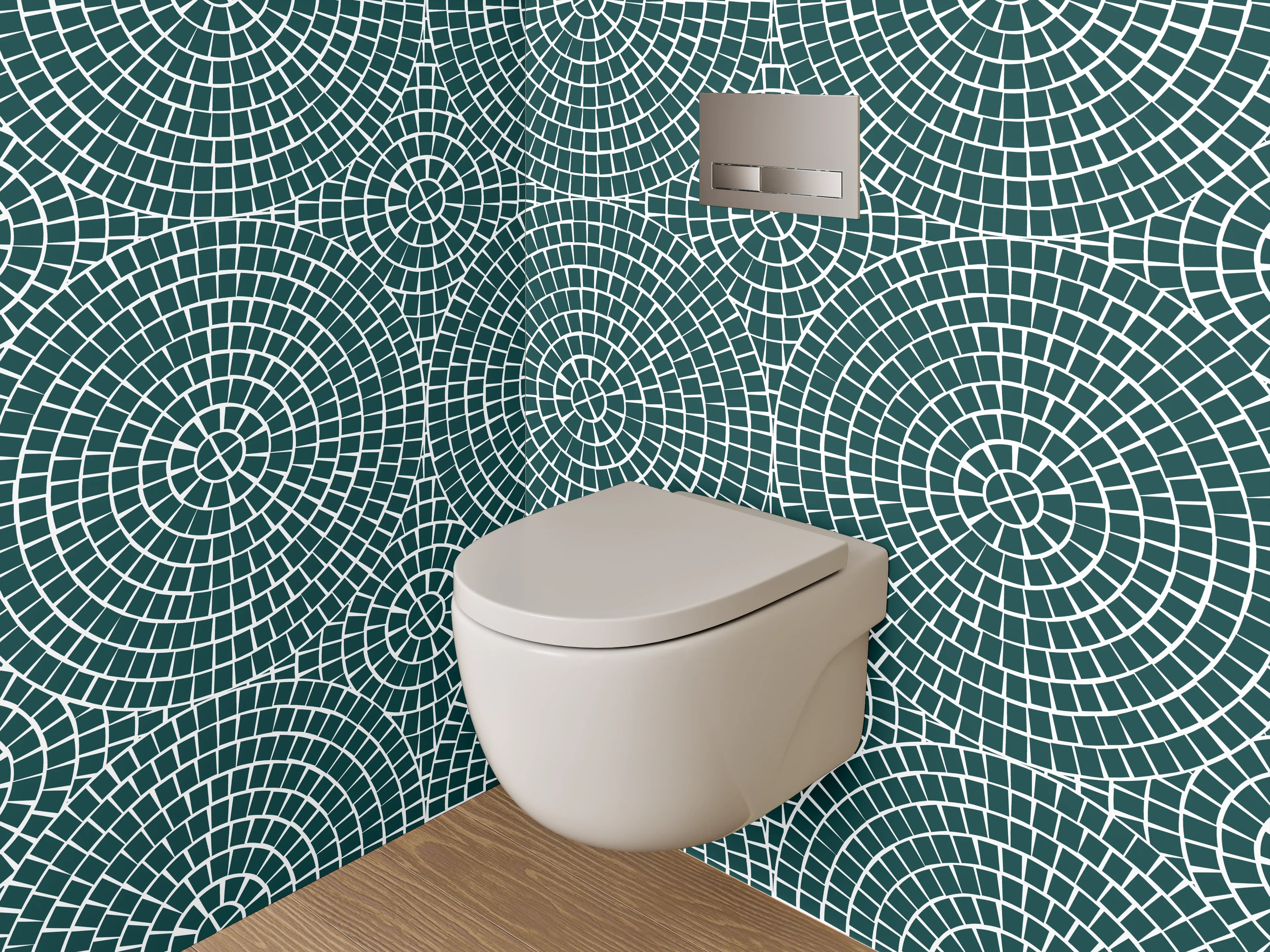 WC-Rückwand - Geometrisches Kreismuster in Türkis