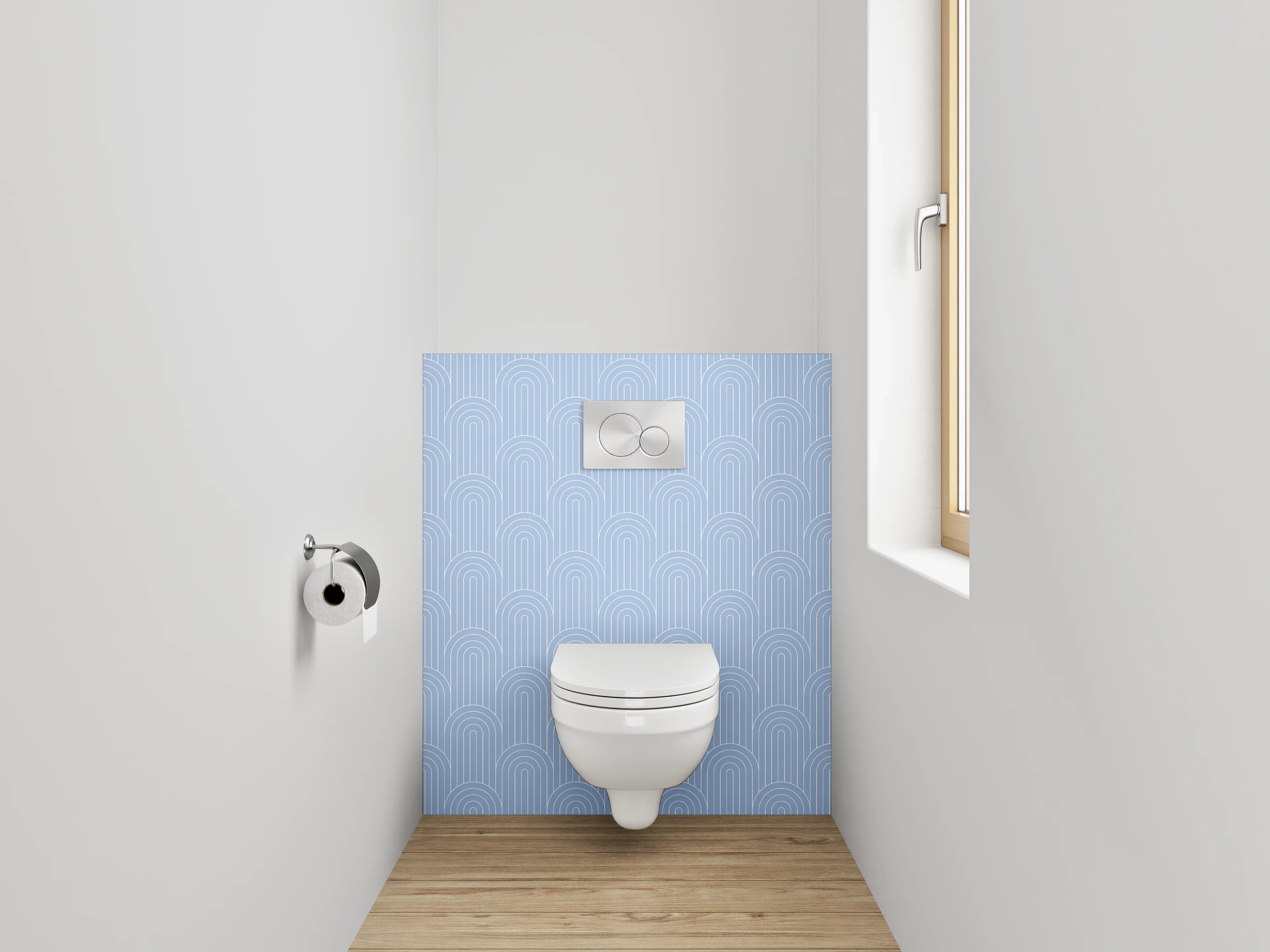 WC-Rückwand - Geometrisches Linien-Muster in Hellblau