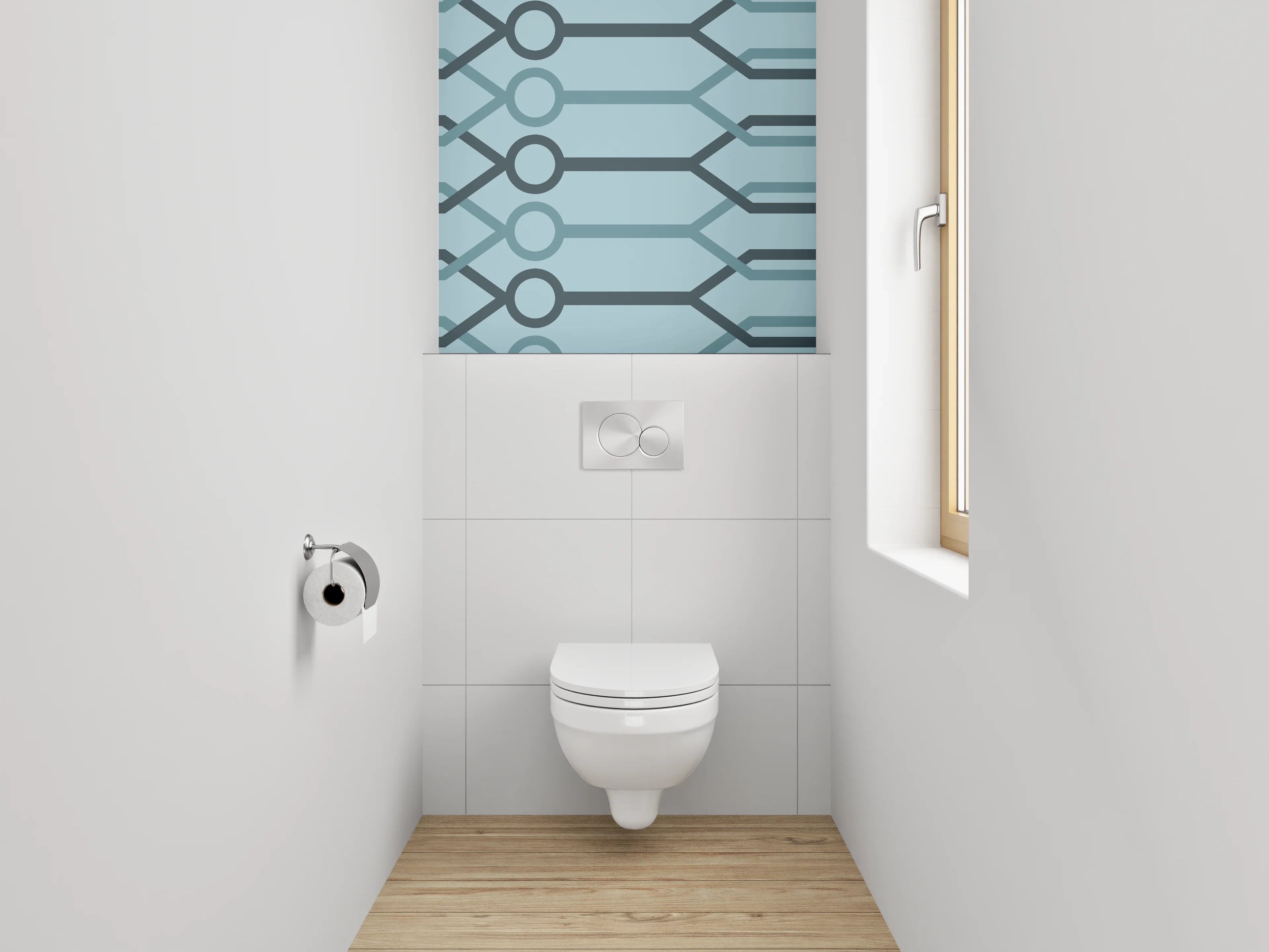 WC-Rückwand - Geometrisches Linienmuster Blau Modern