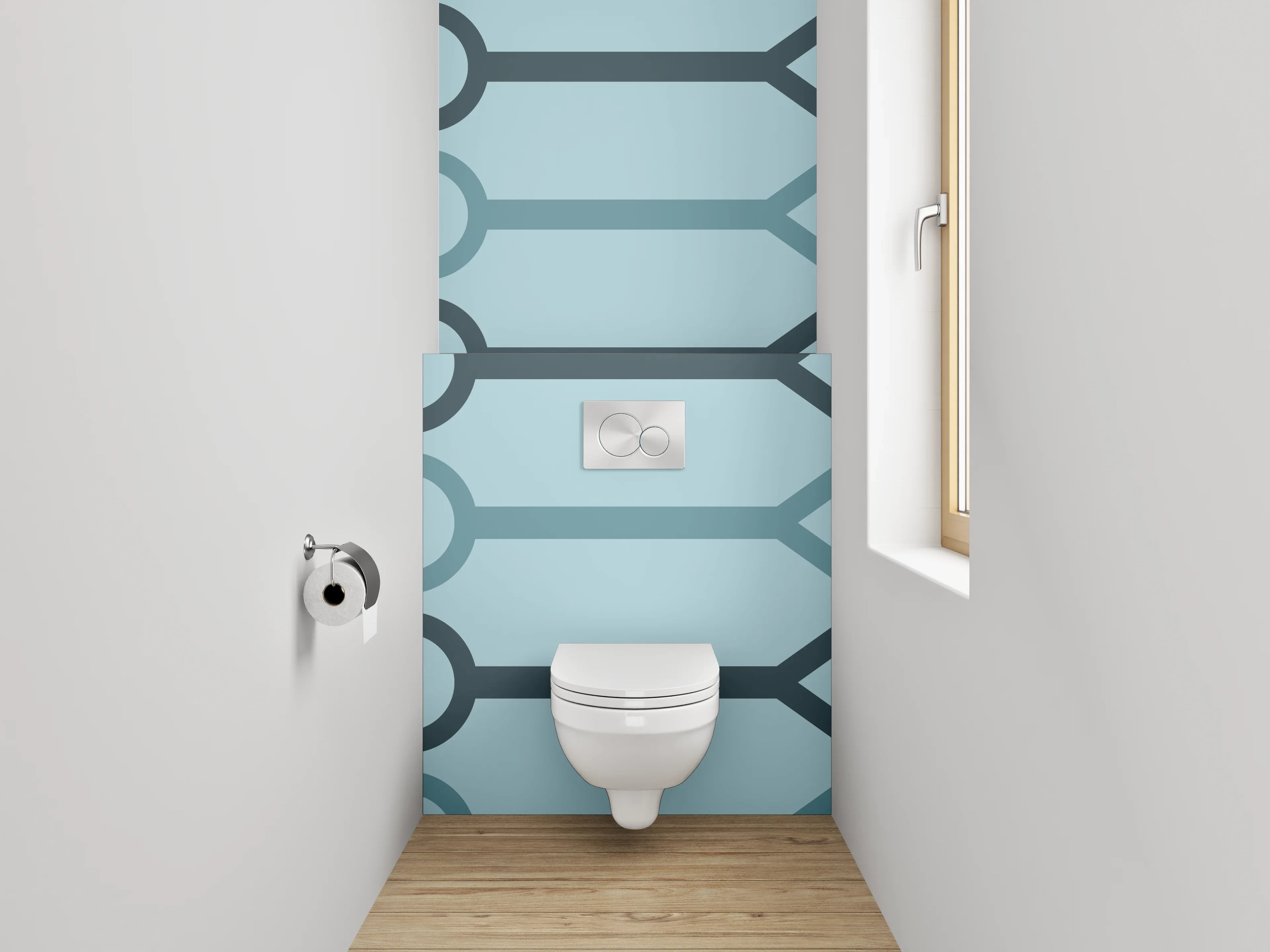 WC-Rückwand - Geometrisches Linienmuster Blau Modern
