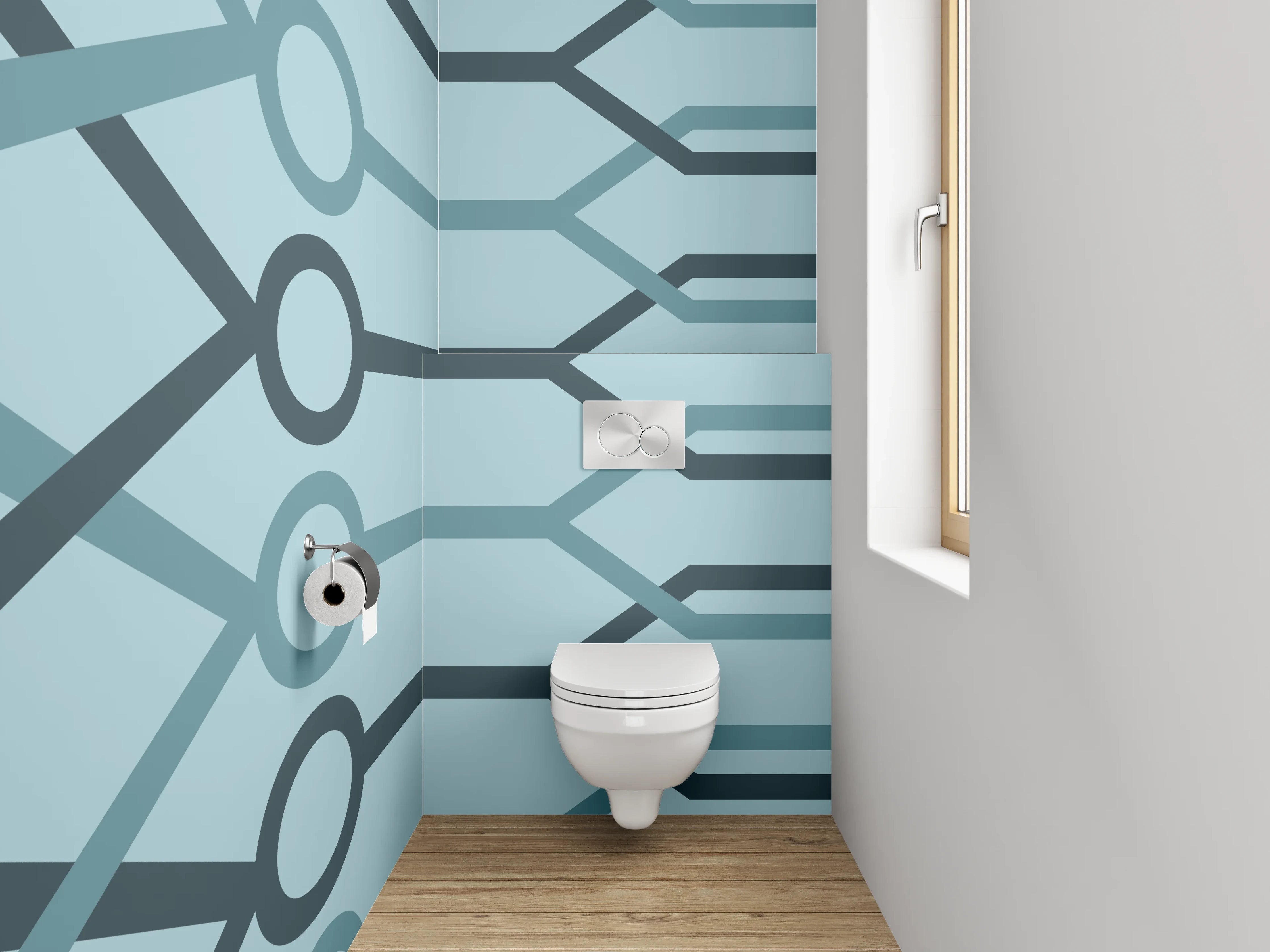 WC-Rückwand - Geometrisches Linienmuster Blau Modern