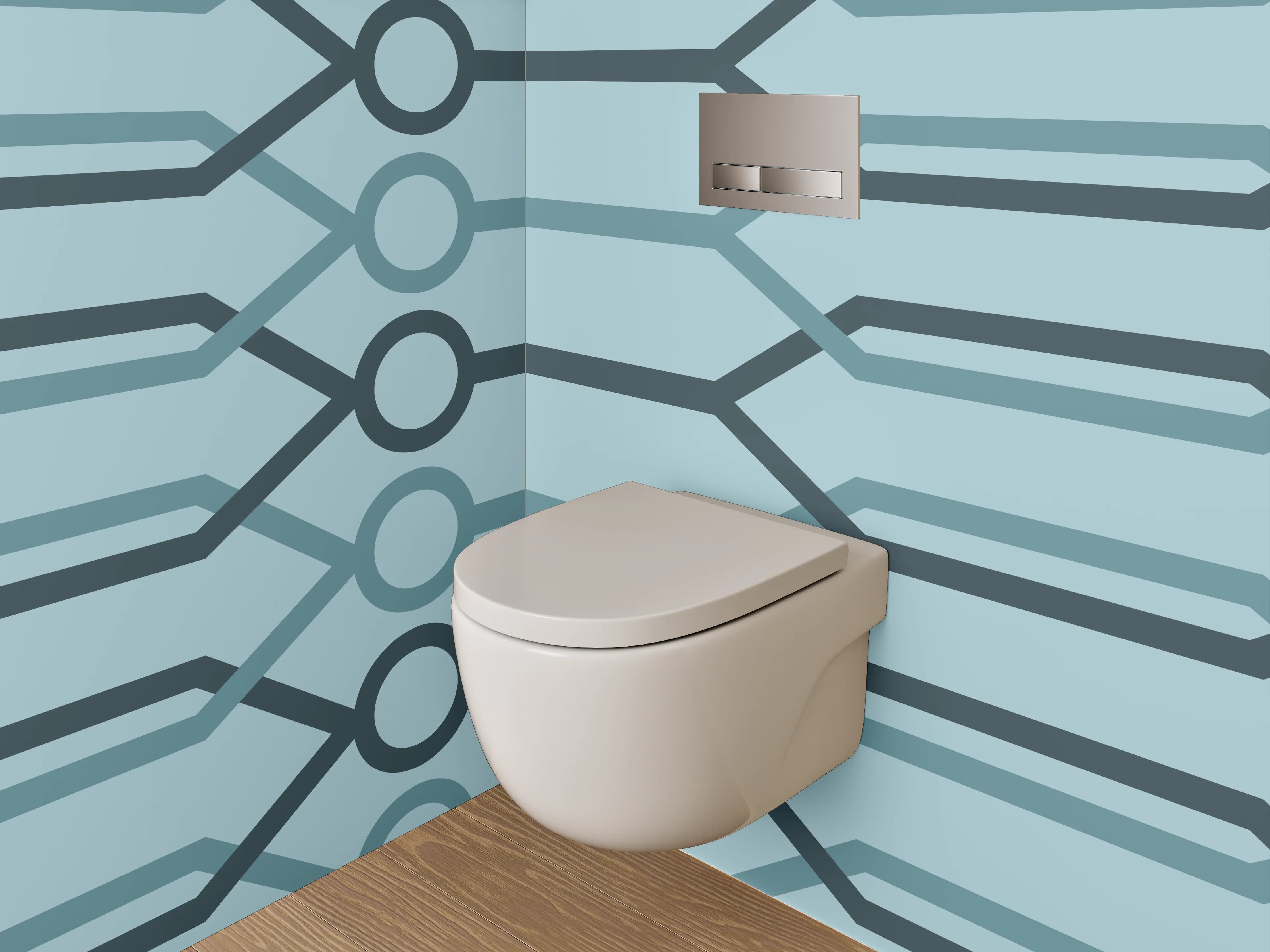 WC-Rückwand - Geometrisches Linienmuster Blau Modern