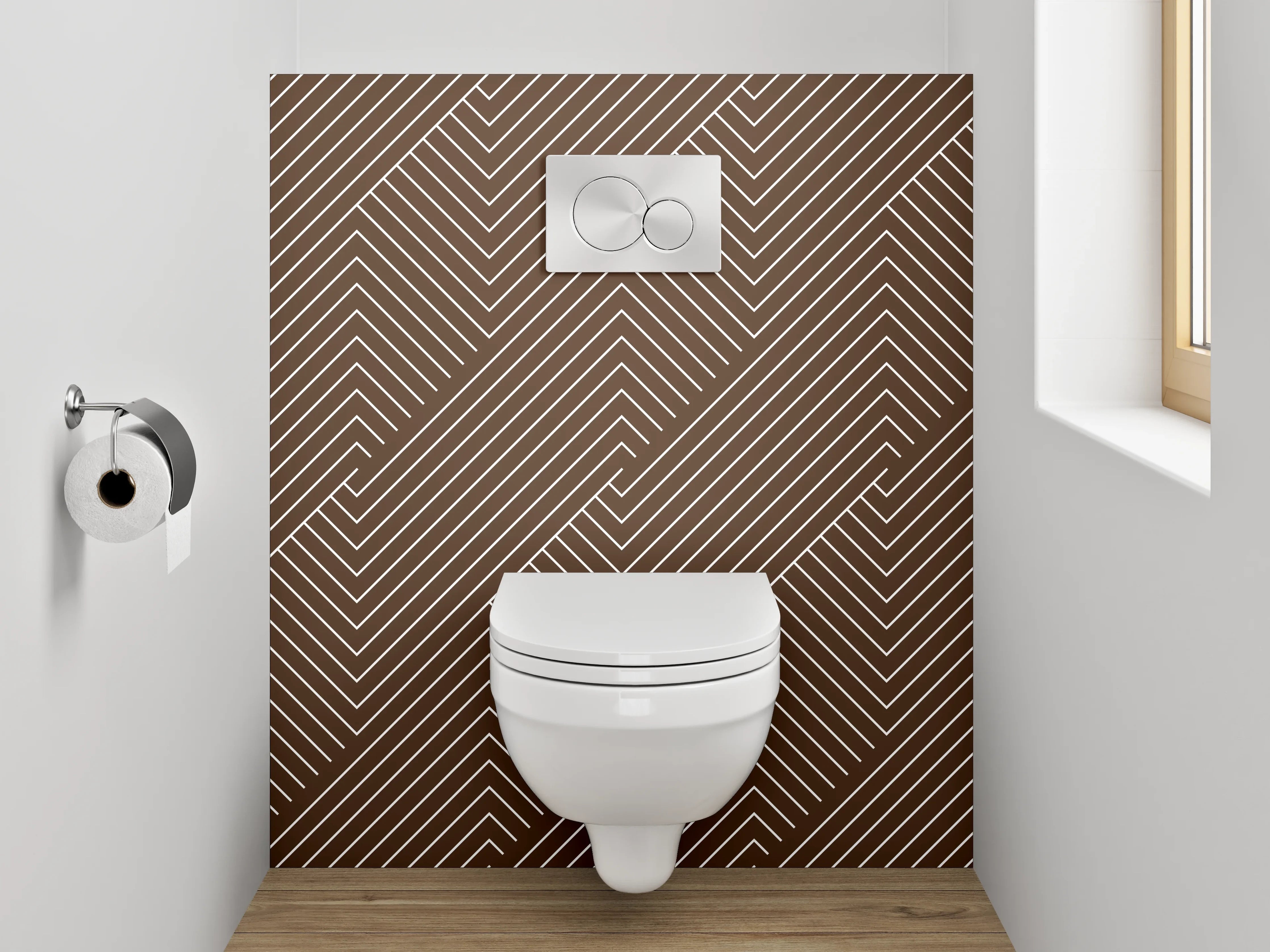 WC-Rückwand - Geometrisches Linienmuster Braun Weiß