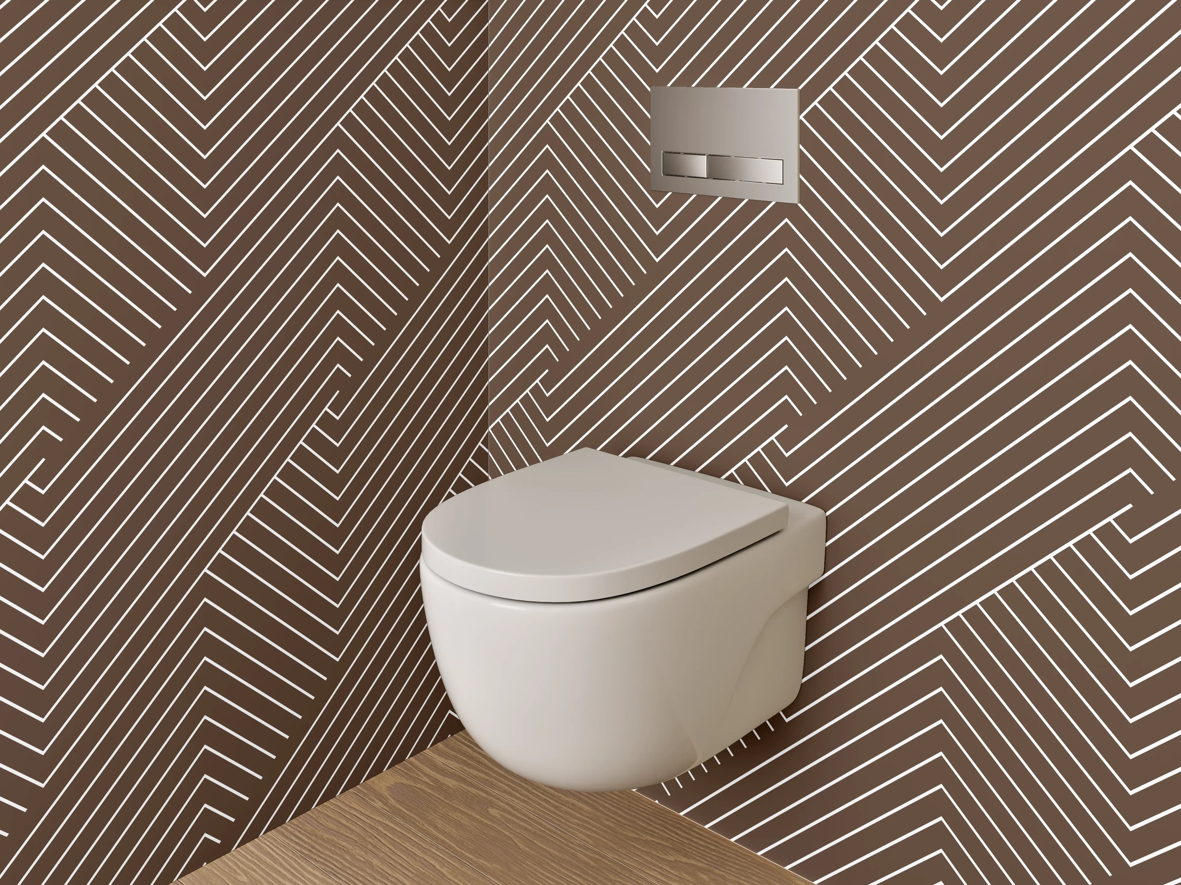 WC-Rückwand - Geometrisches Linienmuster Braun Weiß