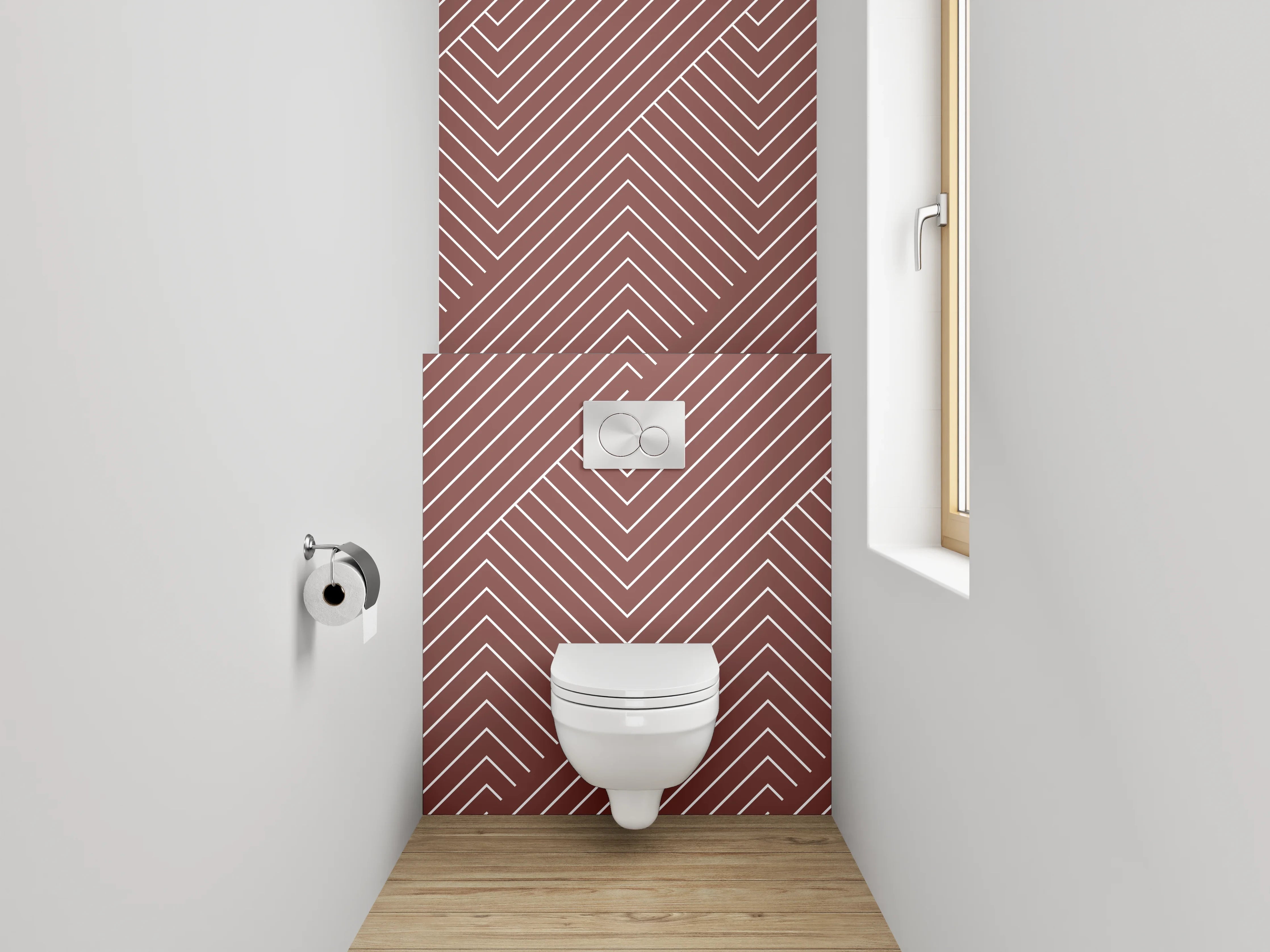 WC-Rückwand - Geometrisches Linienmuster Modern Rot