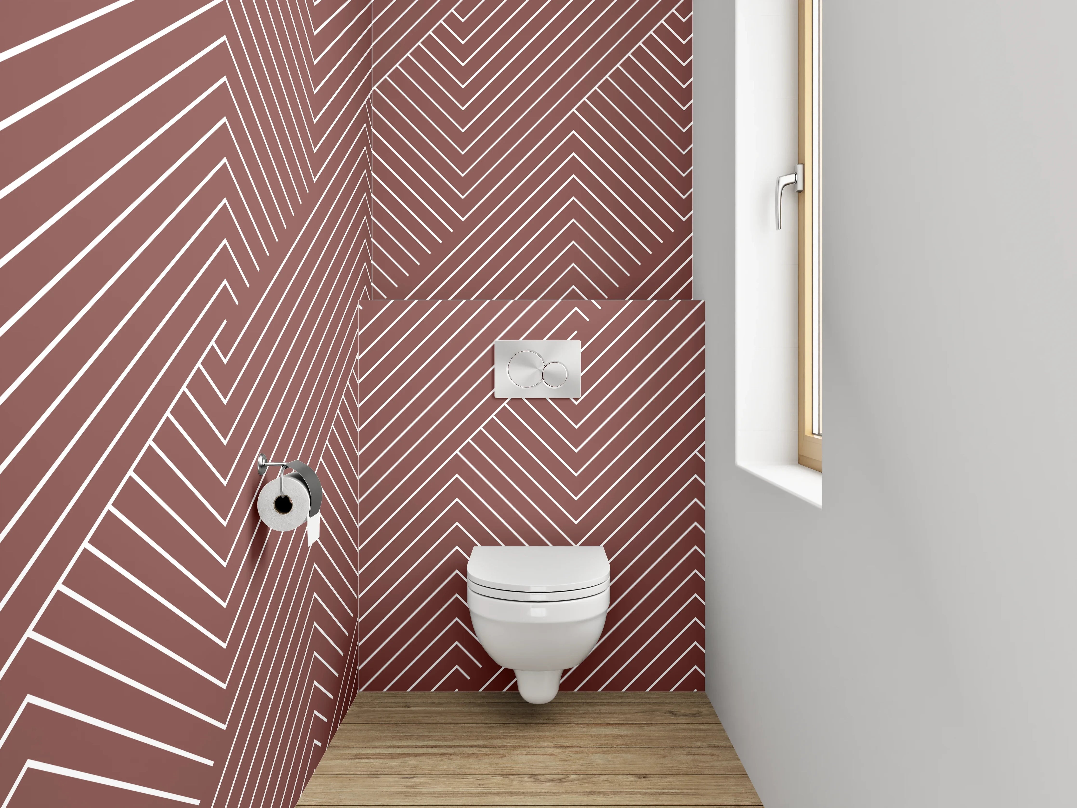 WC-Rückwand - Geometrisches Linienmuster Modern Rot