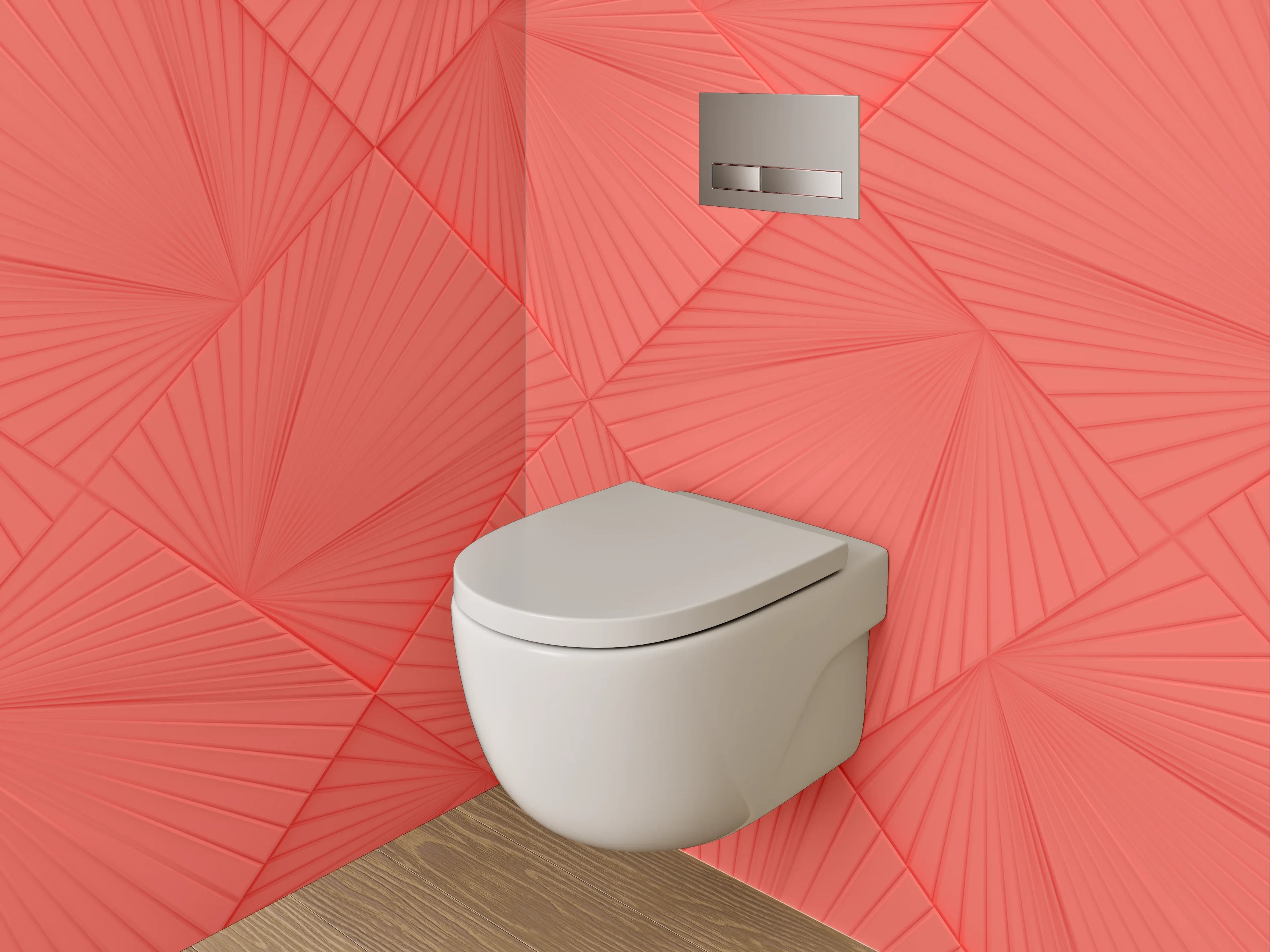 WC-Rückwand - Geometrisches Linienmuster Rot Abstrakt