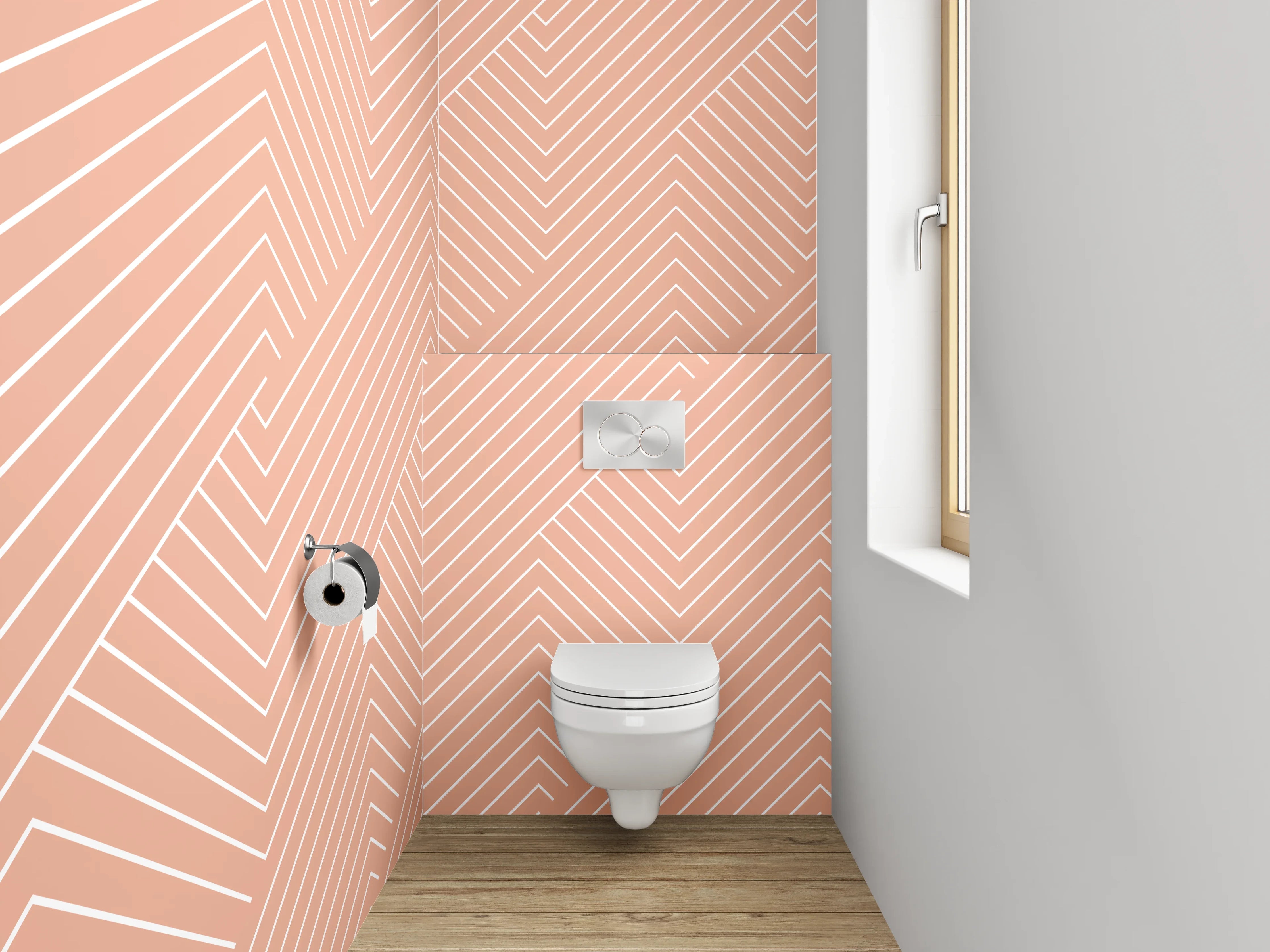 WC-Rückwand - Geometrisches Linienmuster in Beige