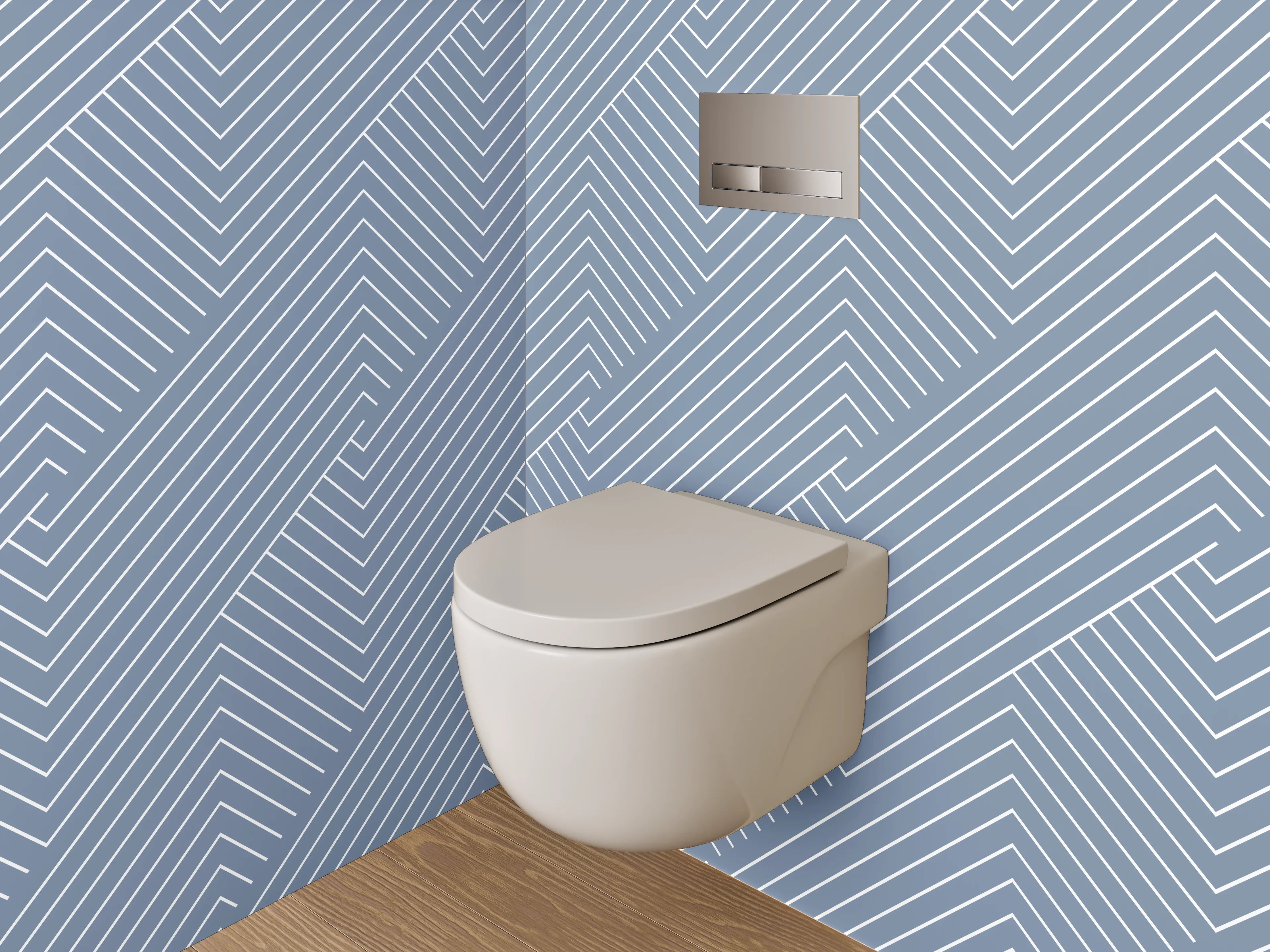 WC-Rückwand - Geometrisches Linienmuster in Blau-Grau