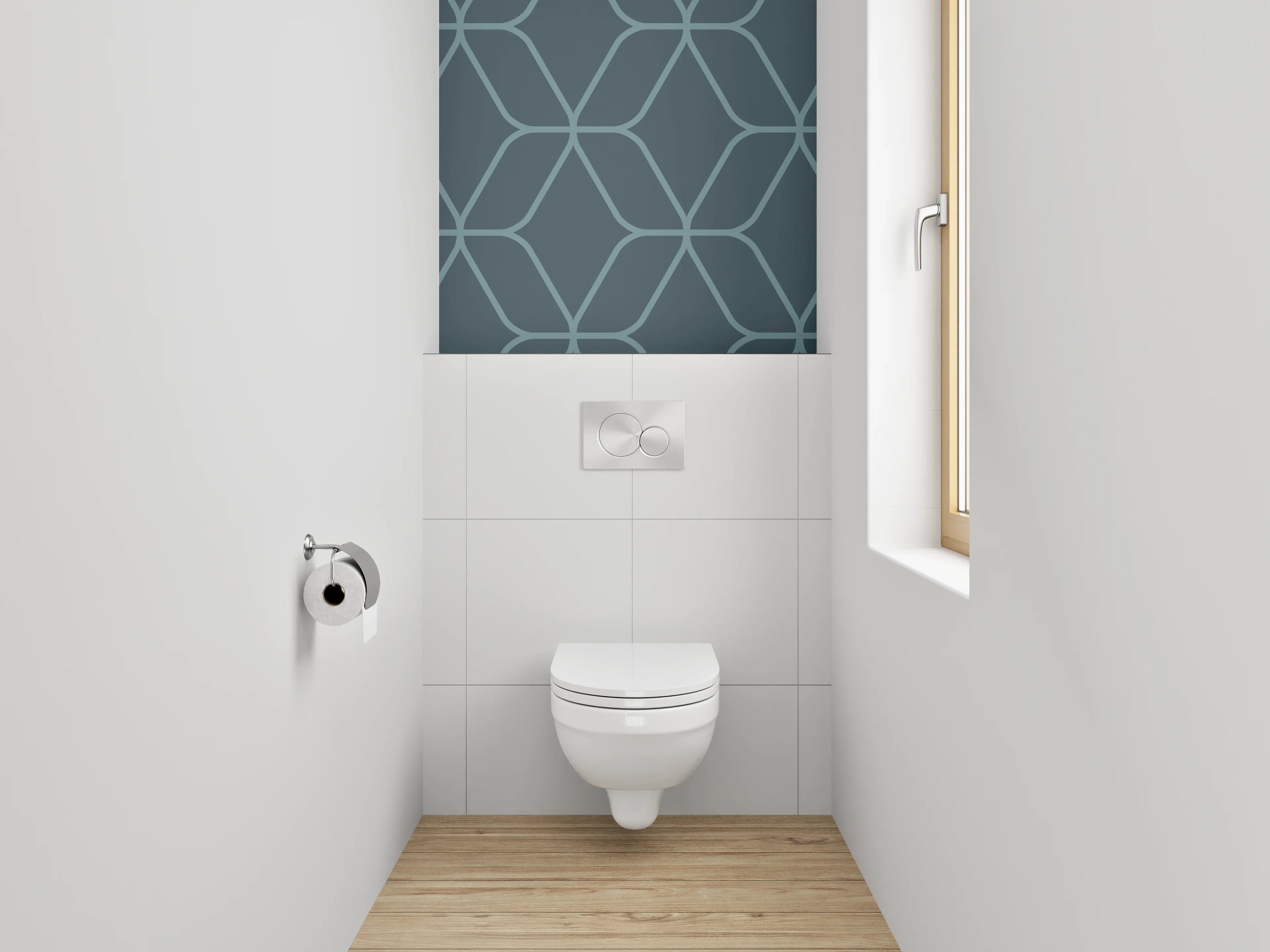 WC-Rückwand - Geometrisches Linienmuster in Blaugrün