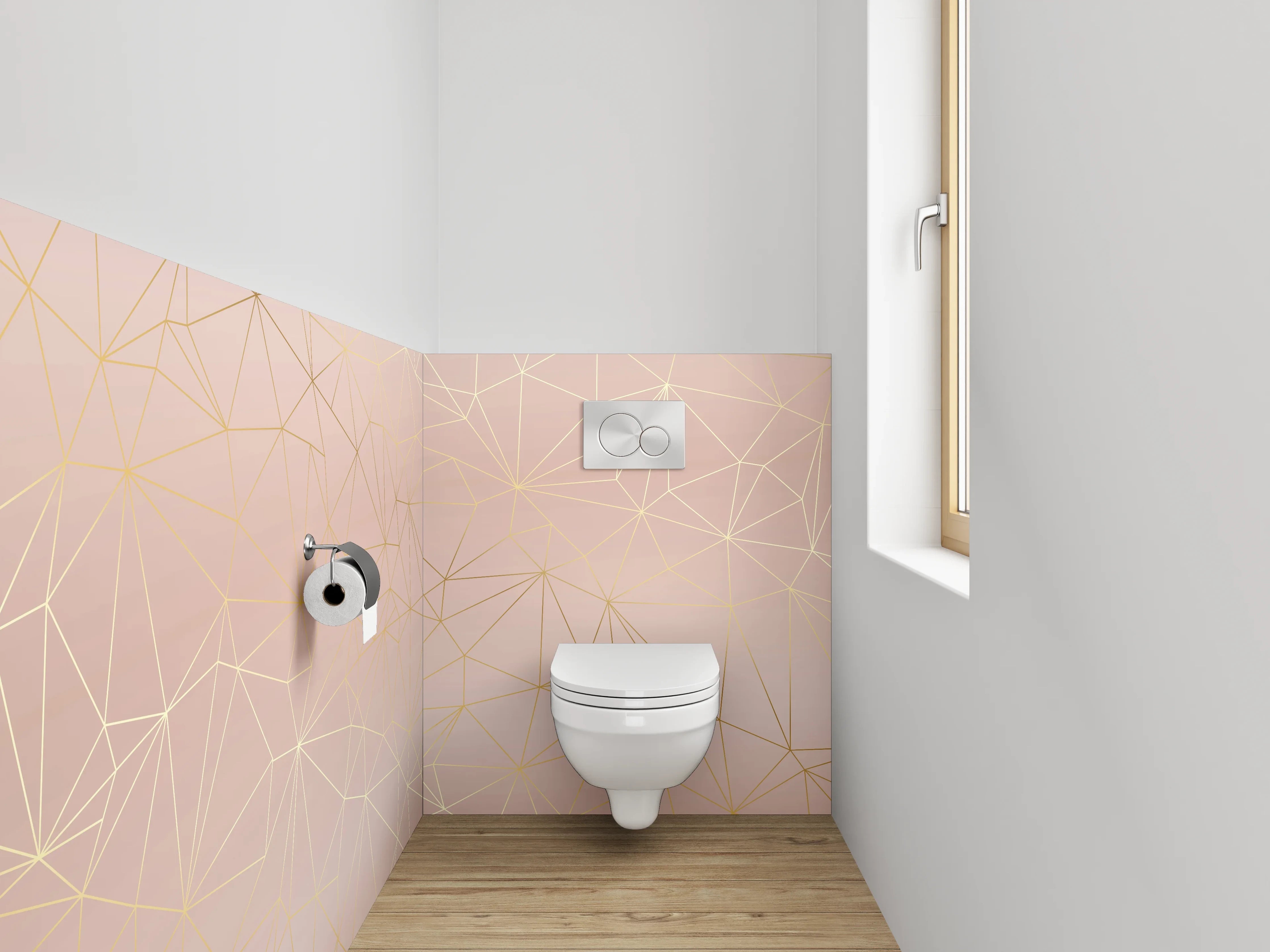 WC-Rückwand - Geometrisches Linienmuster in Rosé-Gold