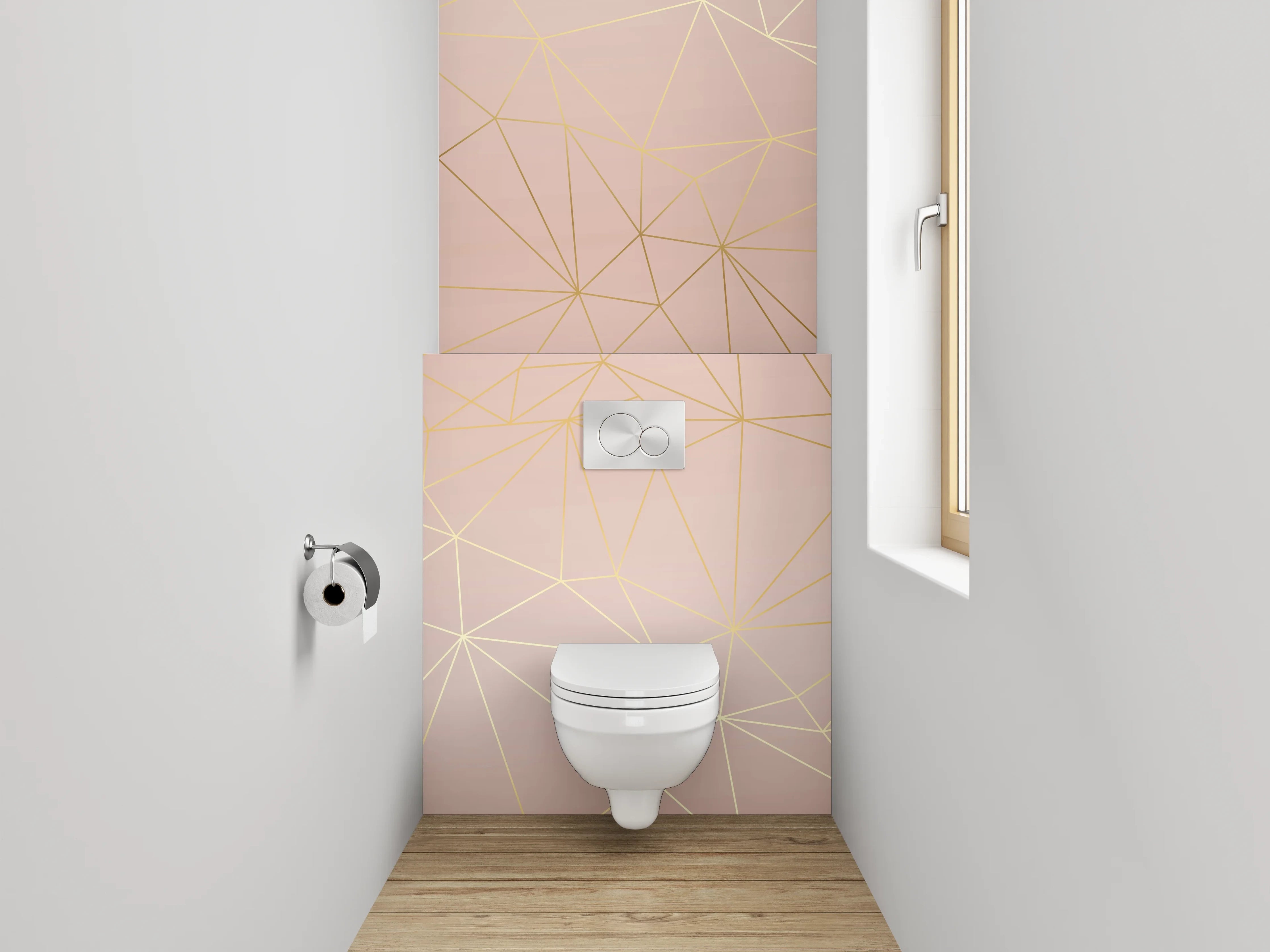 WC-Rückwand - Geometrisches Linienmuster in Rosé-Gold