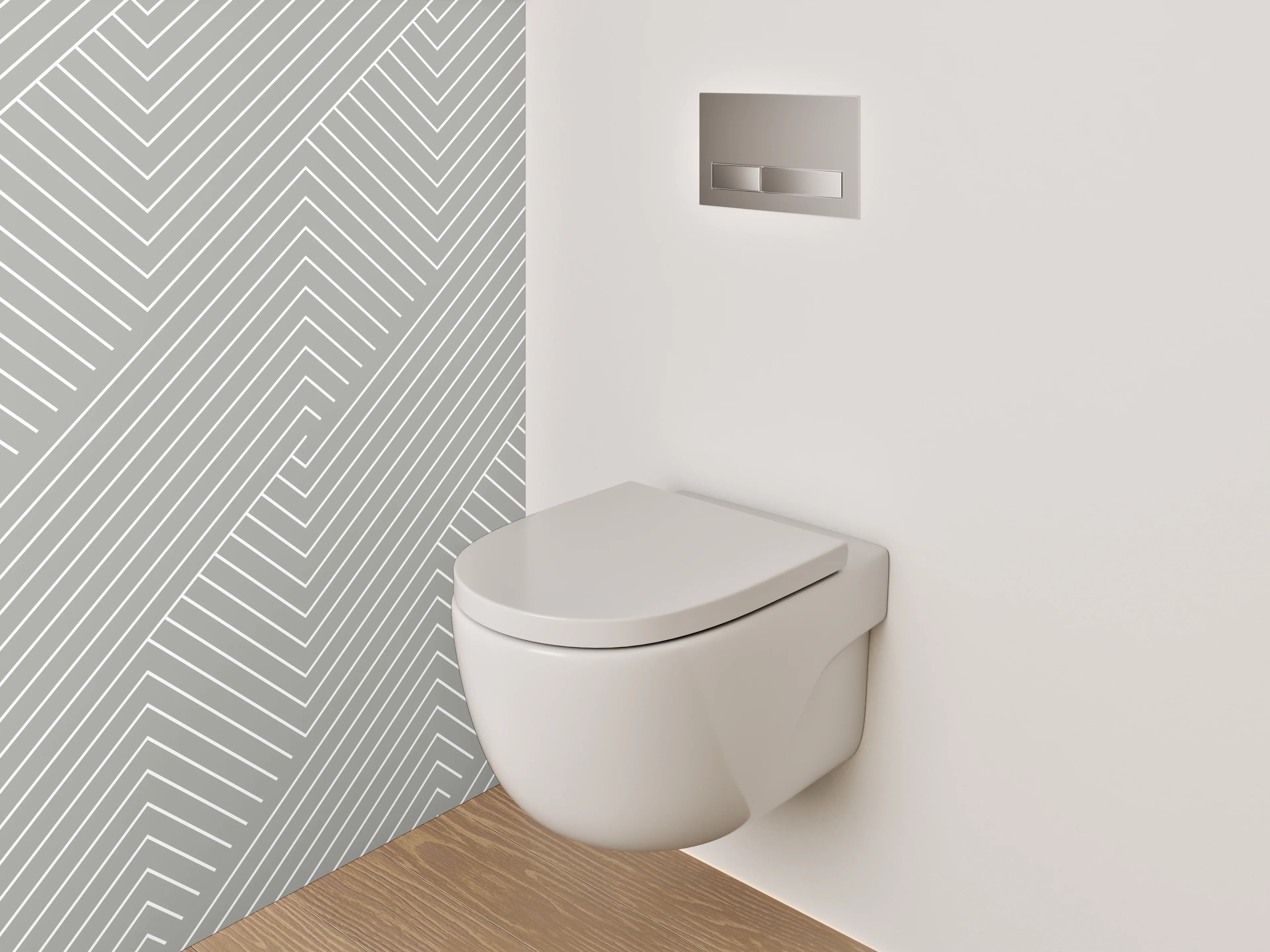 WC-Rückwand - Geometrisches Linienmuster in Weiß und Grau