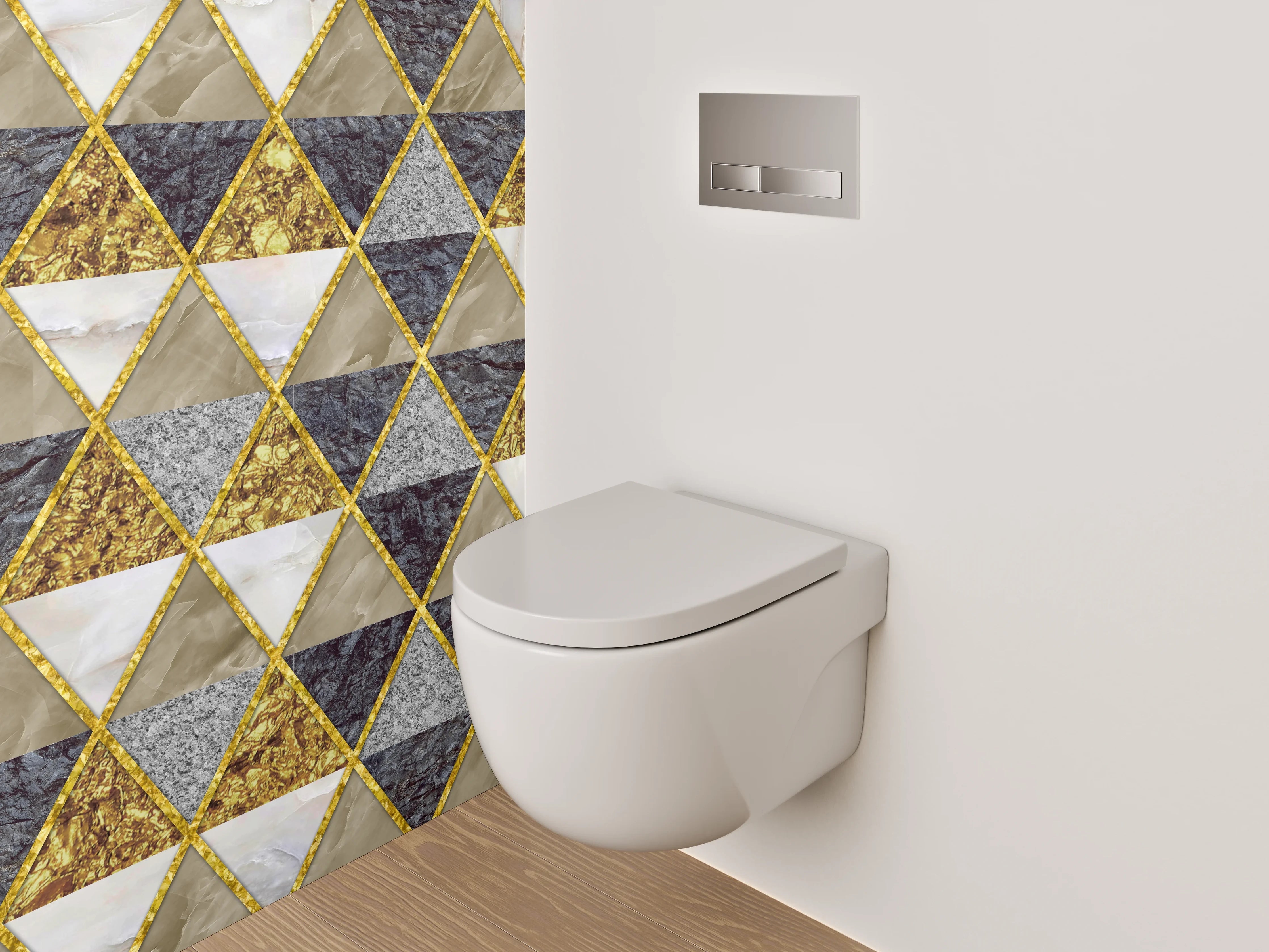 WC-Rückwand - Geometrisches Marmor-Gold-Dreiecksmuster