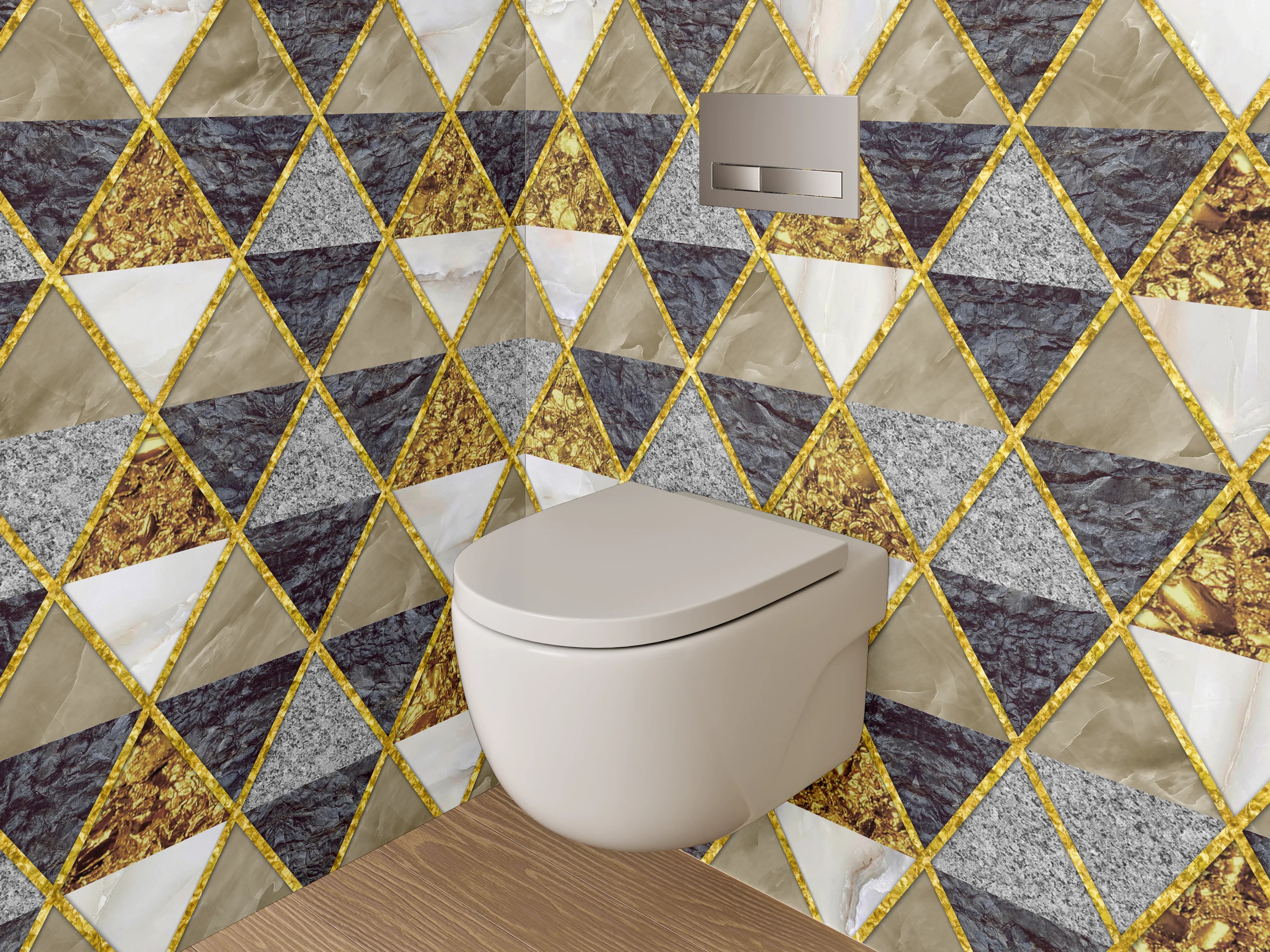 WC-Rückwand - Geometrisches Marmor-Gold-Dreiecksmuster