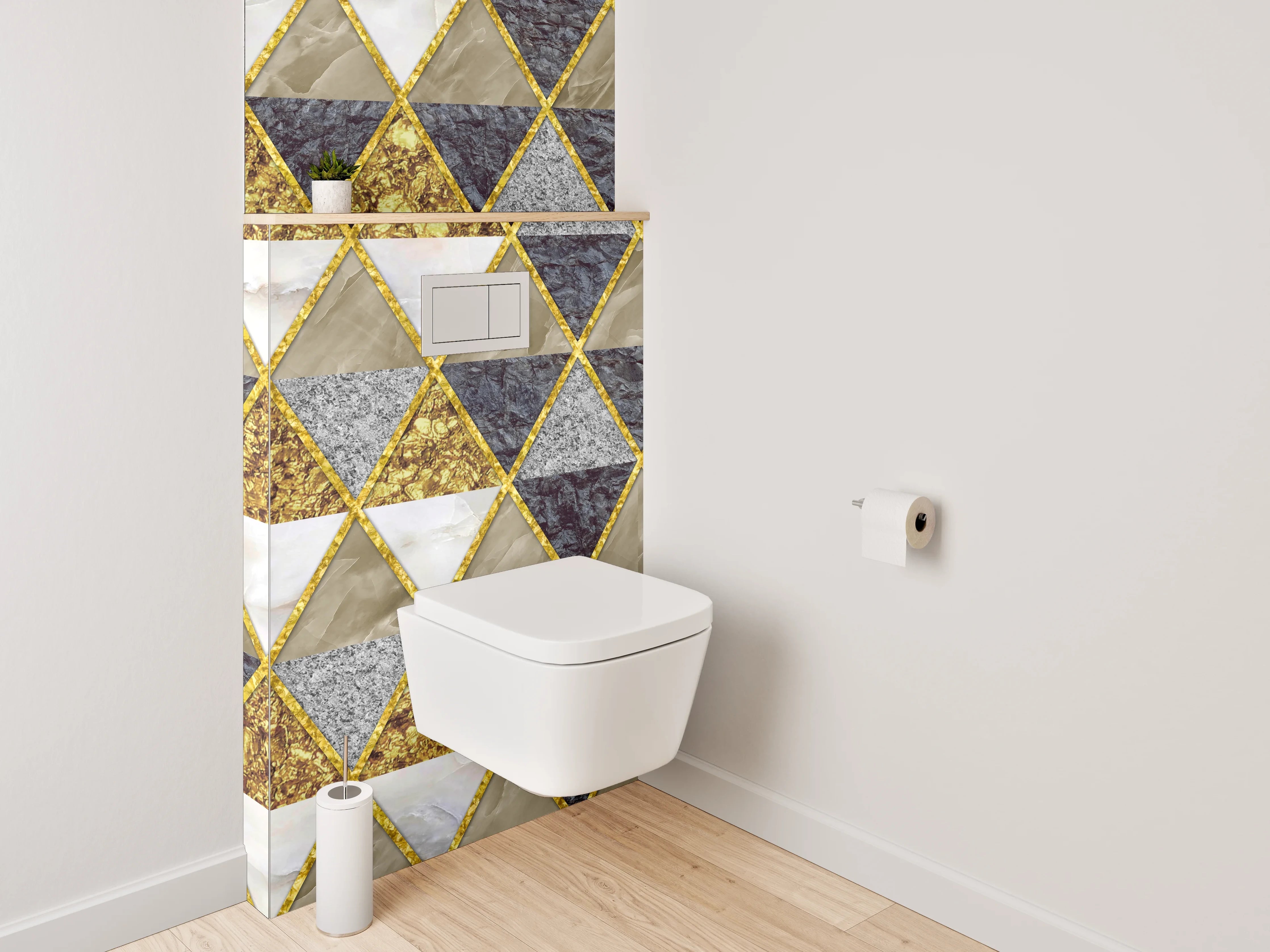 WC-Rückwand - Geometrisches Marmor-Gold-Dreiecksmuster