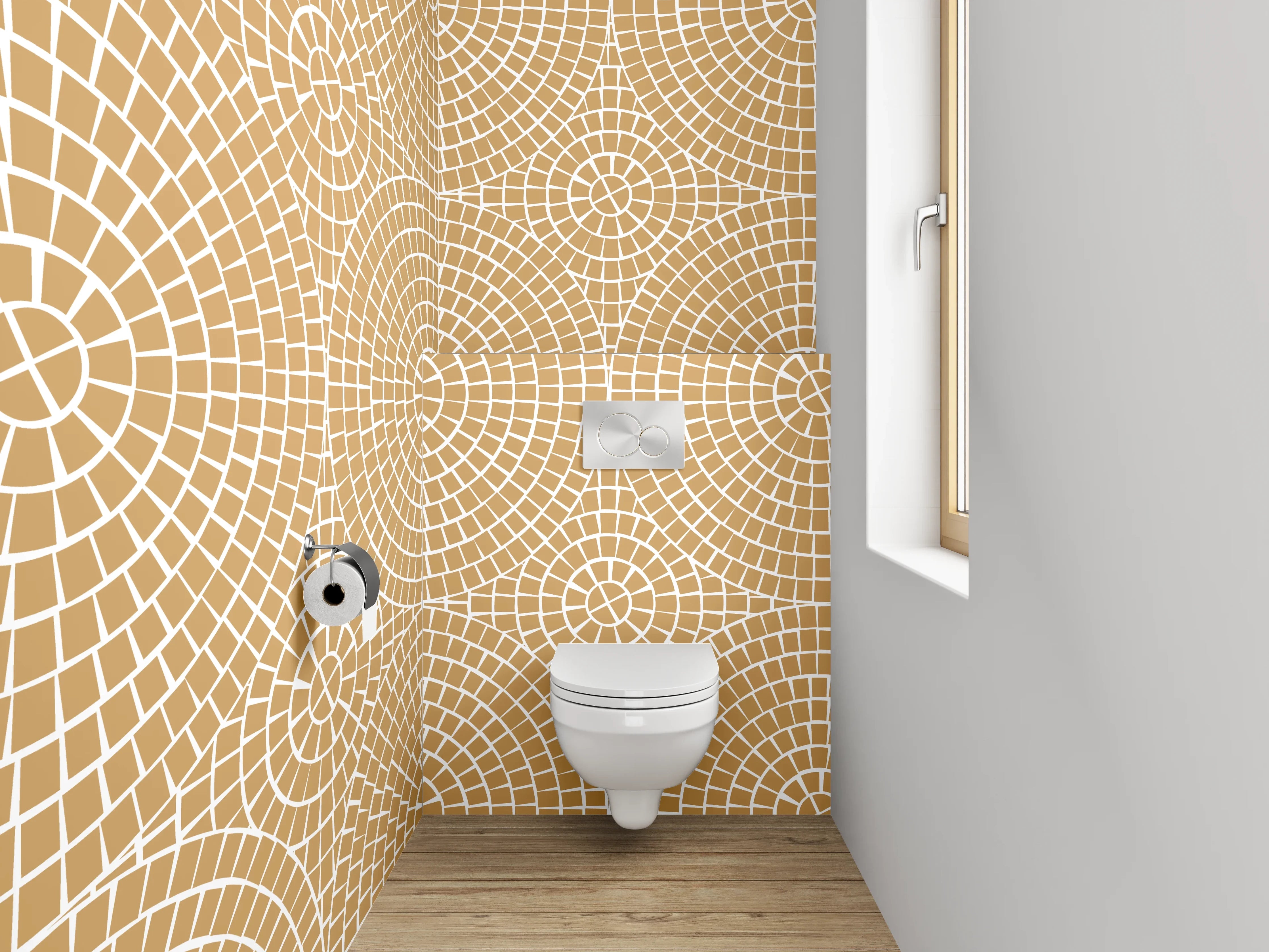 WC-Rückwand - Geometrisches Mosaik Muster Beige