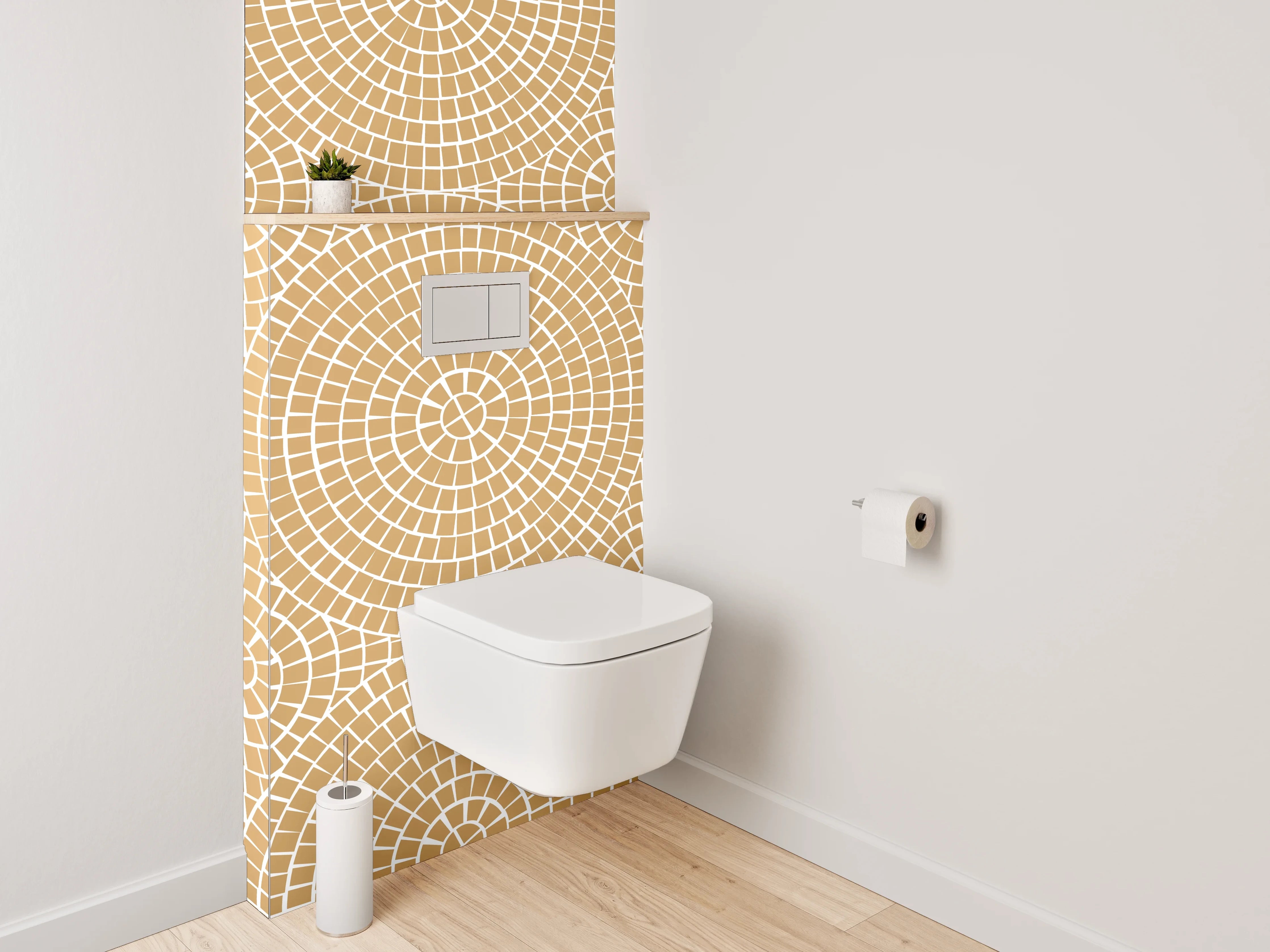 WC-Rückwand - Geometrisches Mosaik Muster Beige