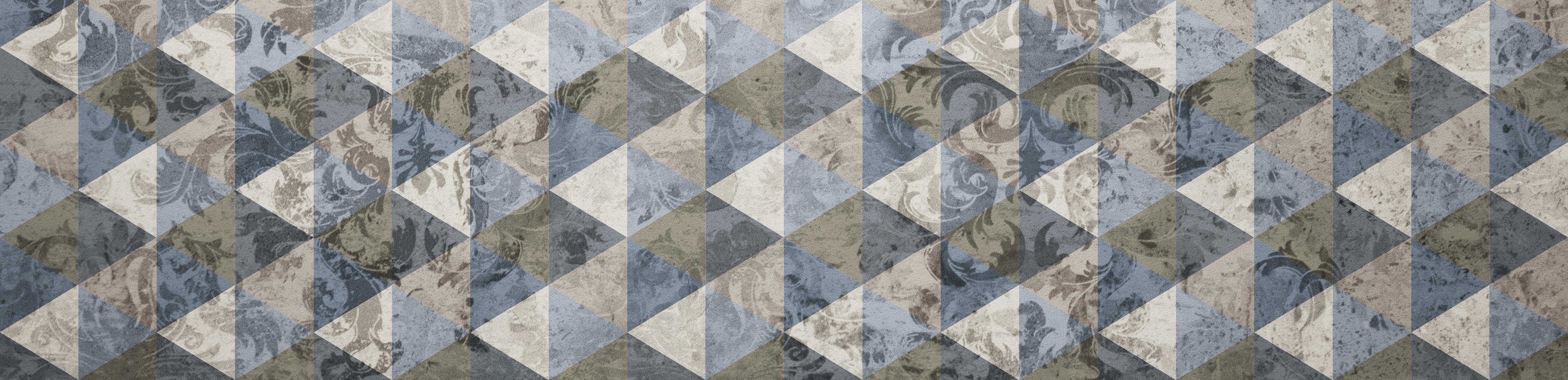 WC-Rückwand-Geometrisches Mosaik in Blau und Beige