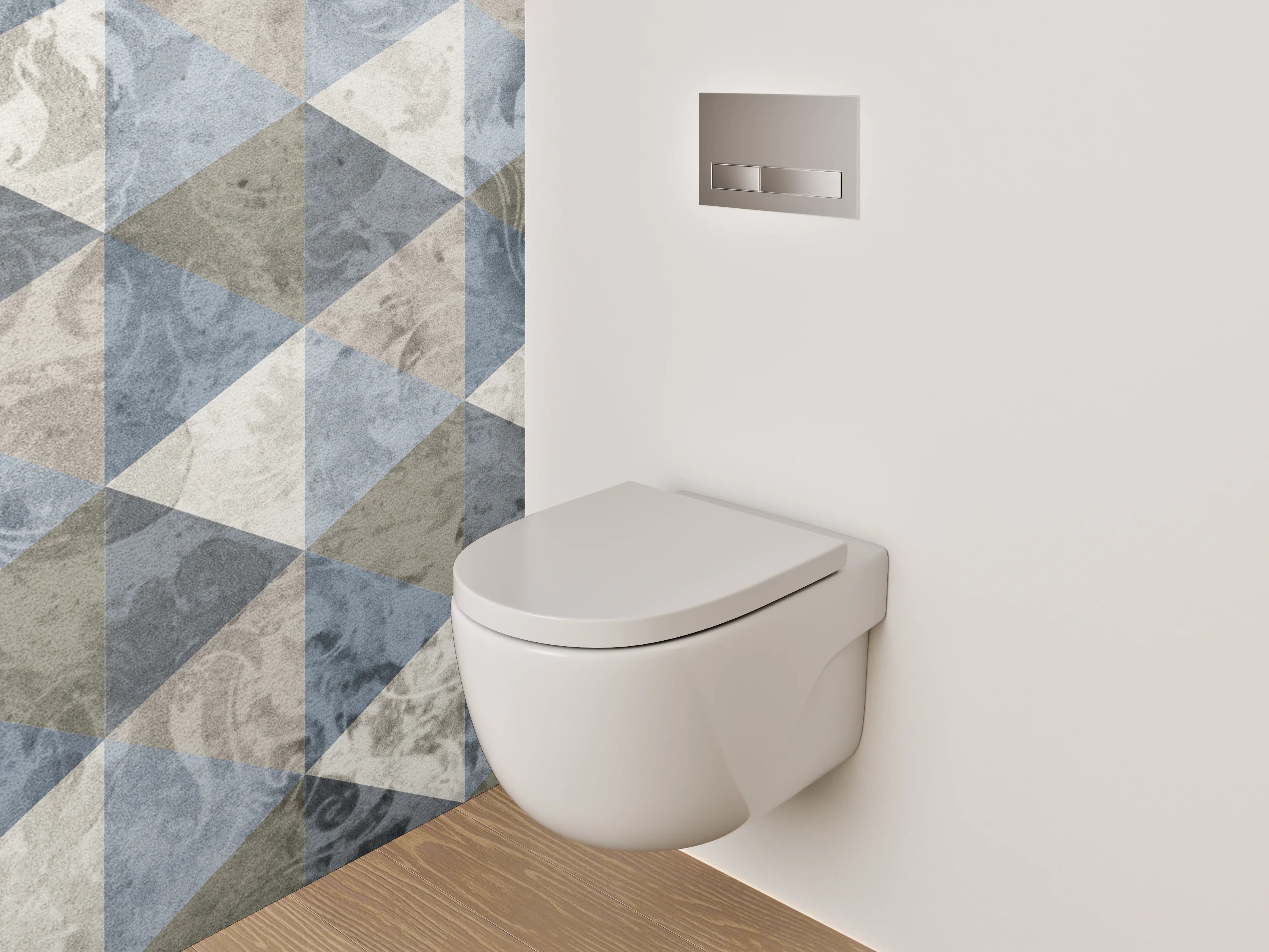 WC-Rückwand - Geometrisches Mosaik in Blau und Beige