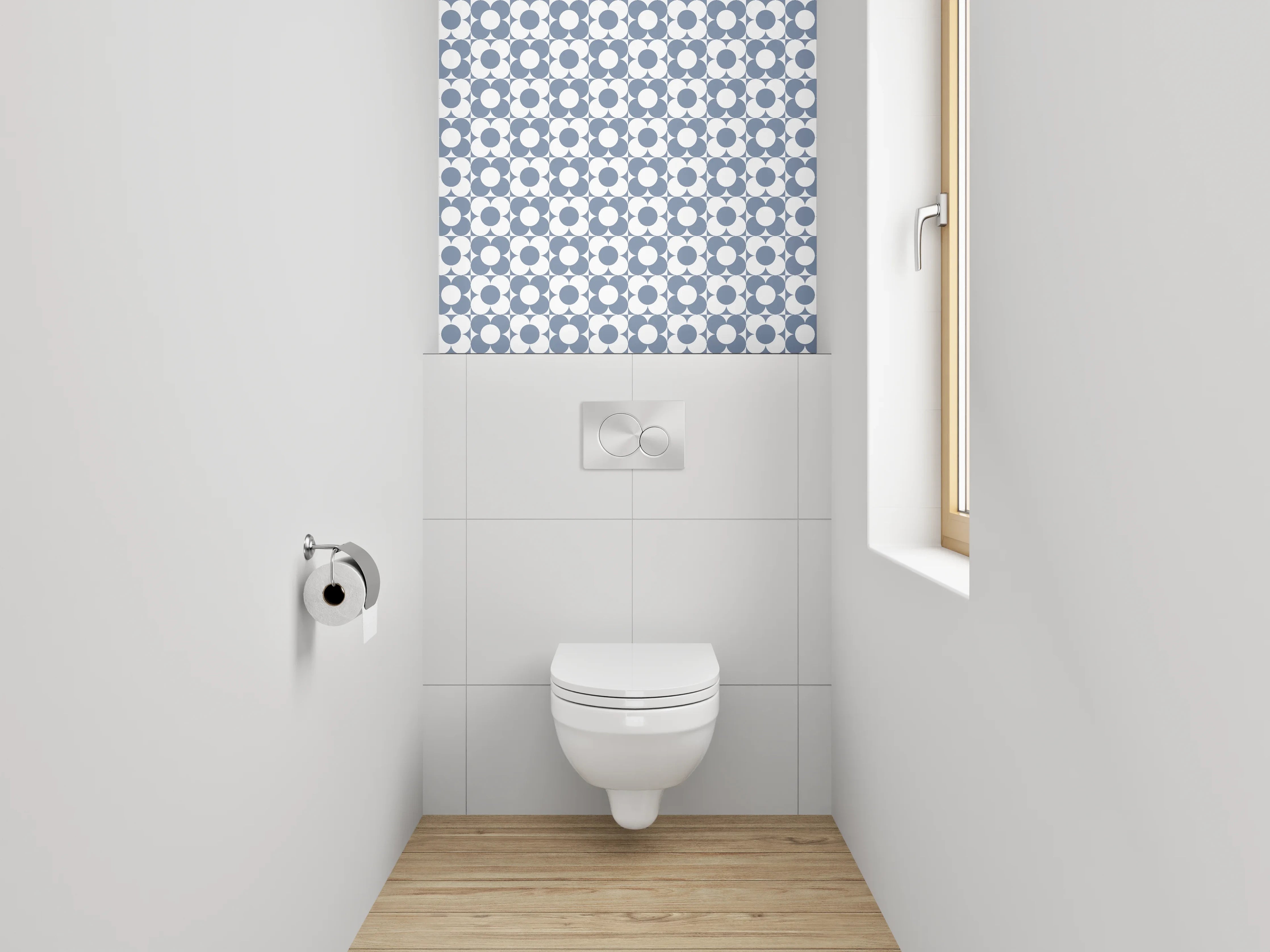 WC-Rückwand - Geometrisches Muster Blau-Weiß Minimal