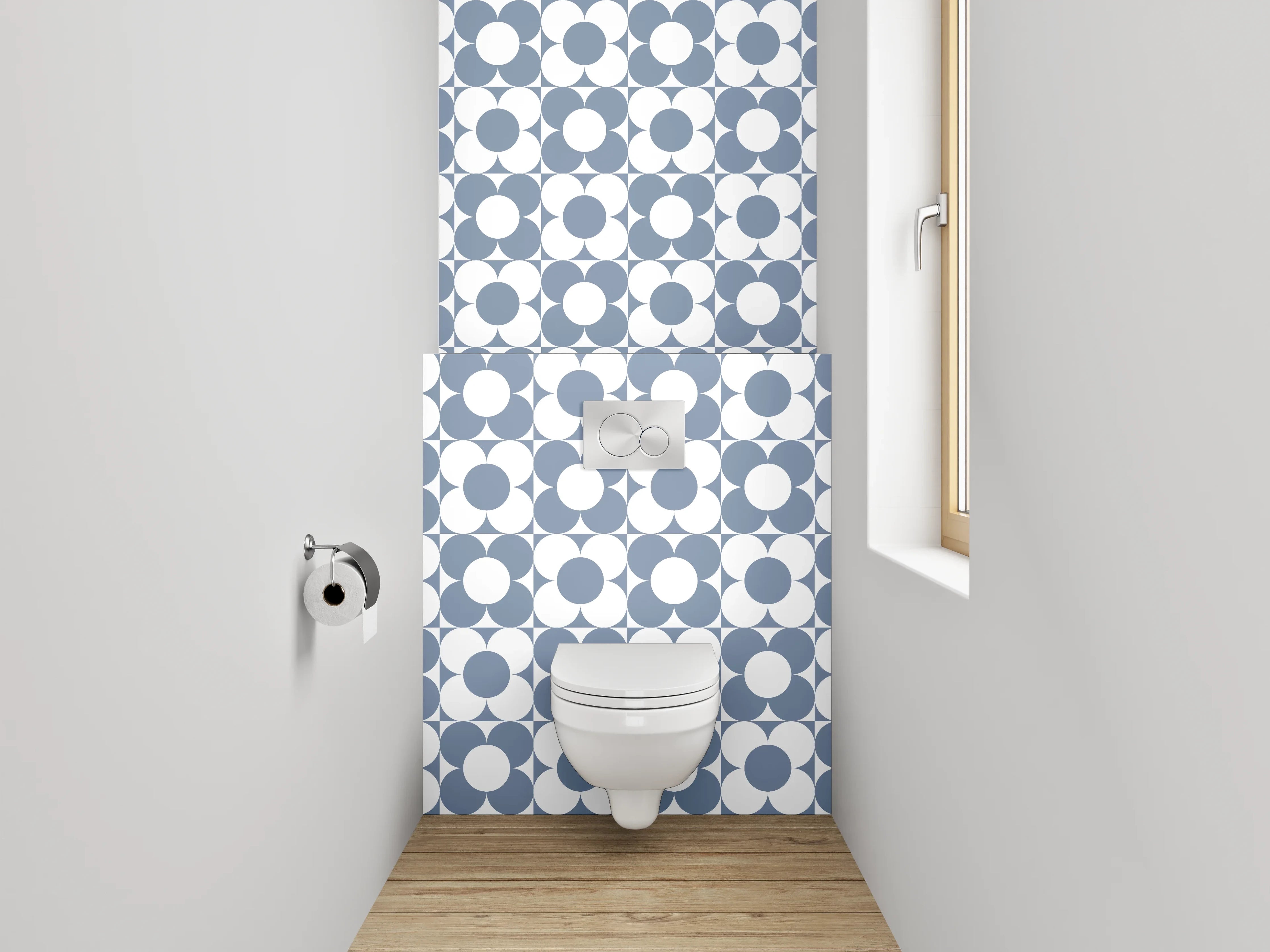 WC-Rückwand - Geometrisches Muster Blau-Weiß Minimal