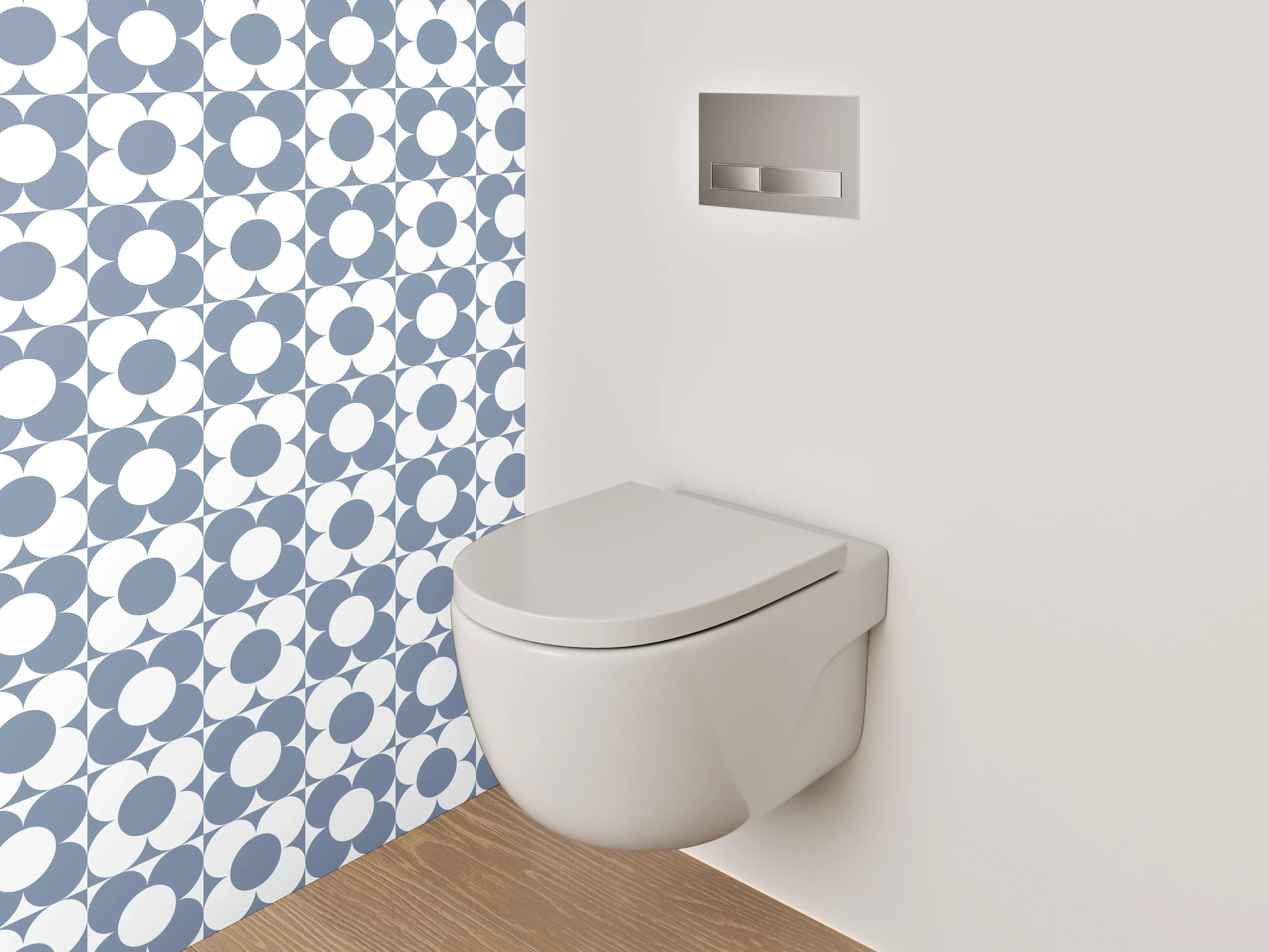 WC-Rückwand - Geometrisches Muster Blau-Weiß Minimal