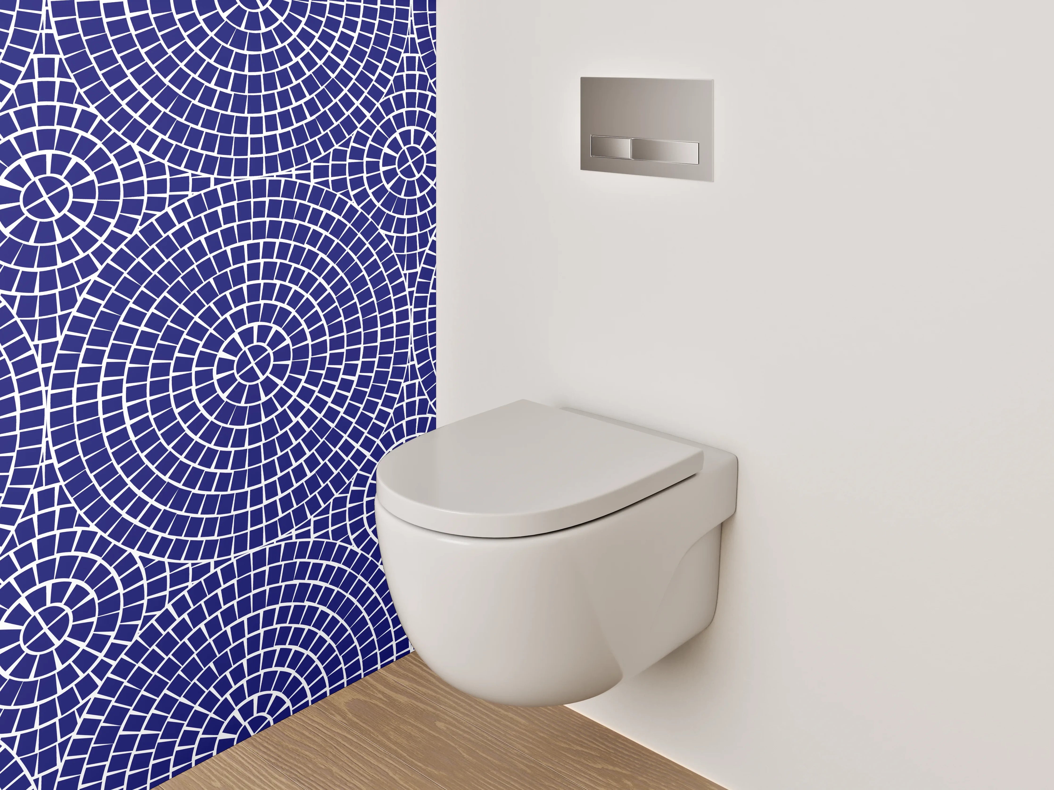 WC-Rückwand - Geometrisches Muster Blau Weiß