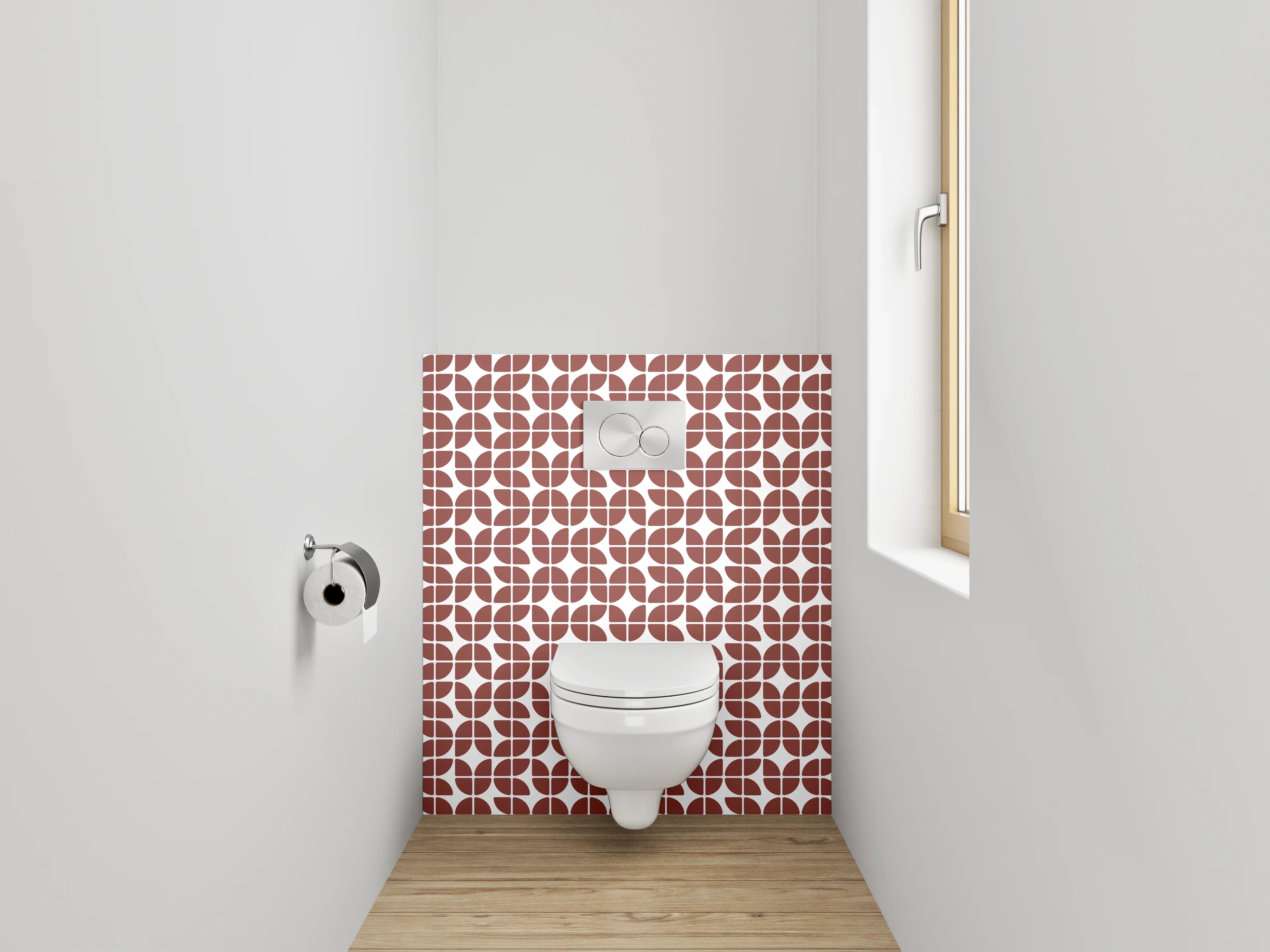 WC-Rückwand - Geometrisches Muster Braun Weiß Fliesen