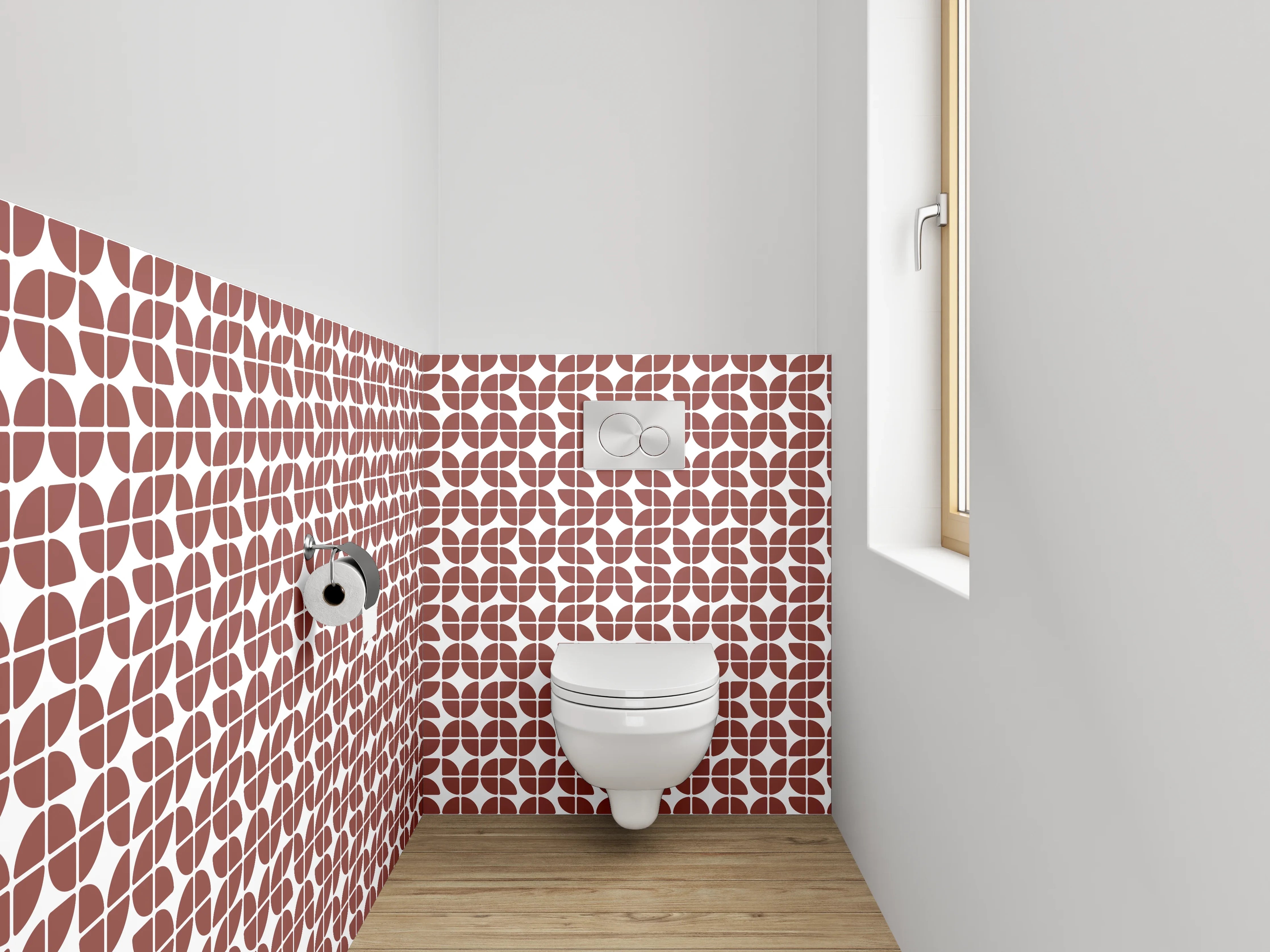 WC-Rückwand - Geometrisches Muster Braun Weiß Fliesen