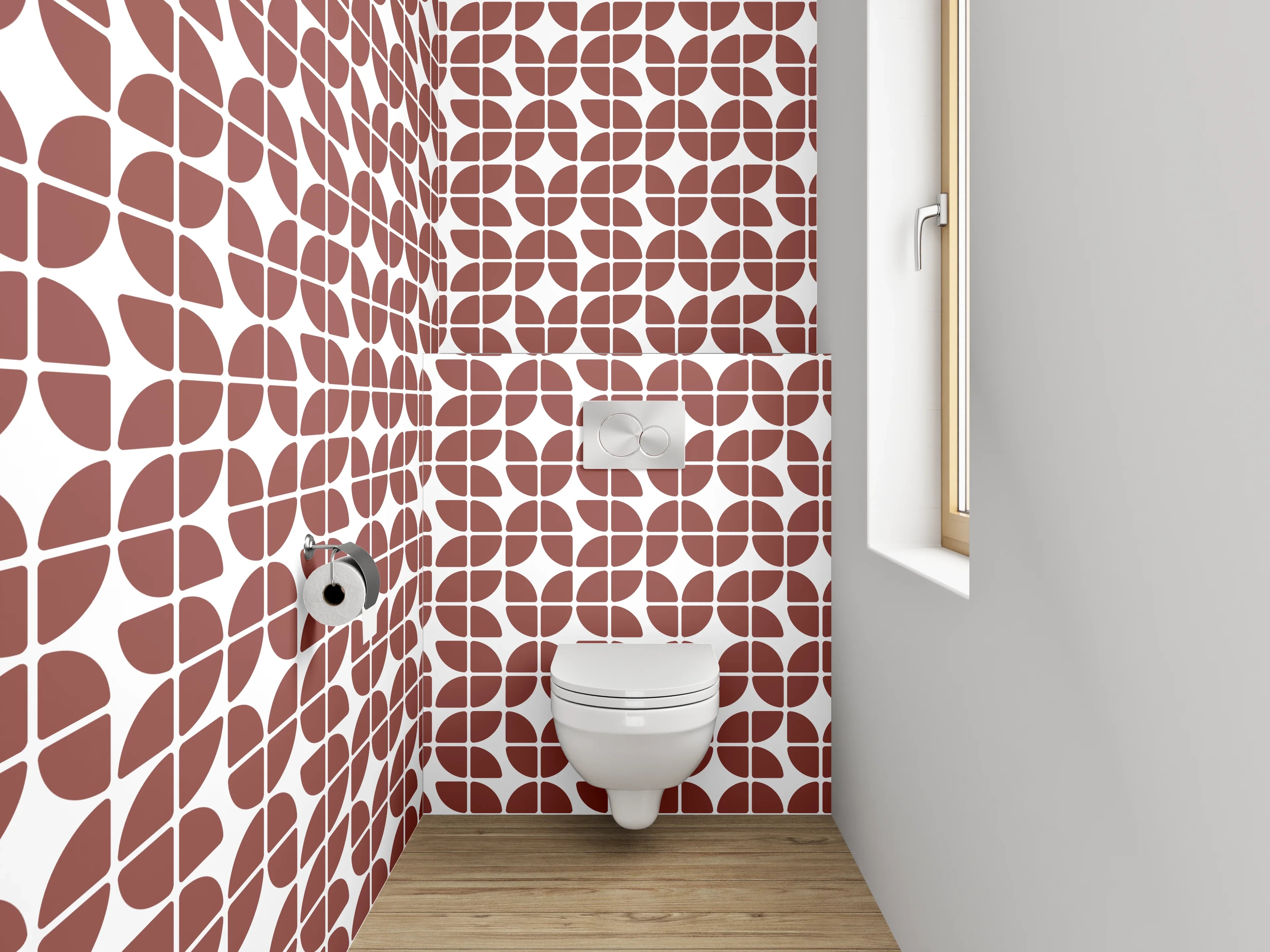 WC-Rückwand - Geometrisches Muster Braun Weiß Fliesen